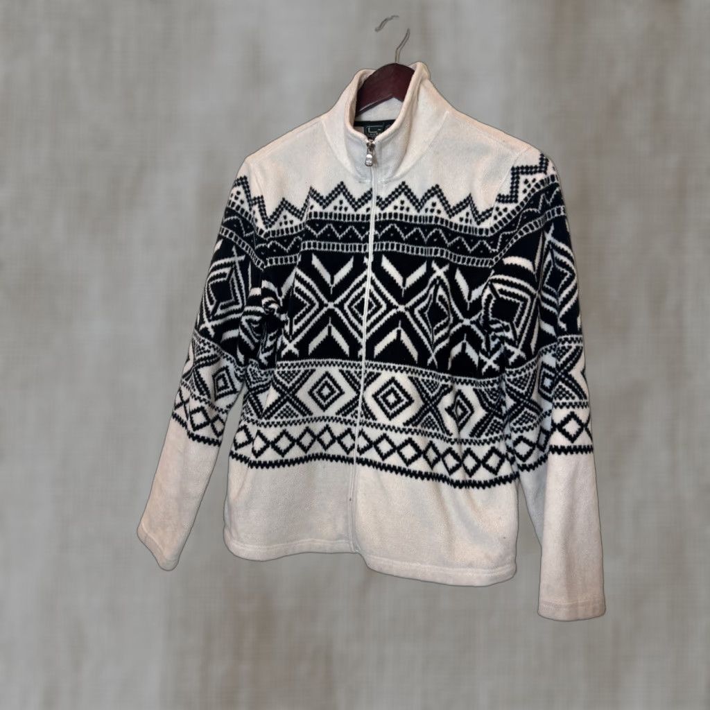 Ralph Lauren VINTAGE Y2K Lauren Ralph Lauren Women’s Large Full Zip Fleece Jacket Ivory Black L Size L / US 10 / IT 46 - 1 Thumbnail