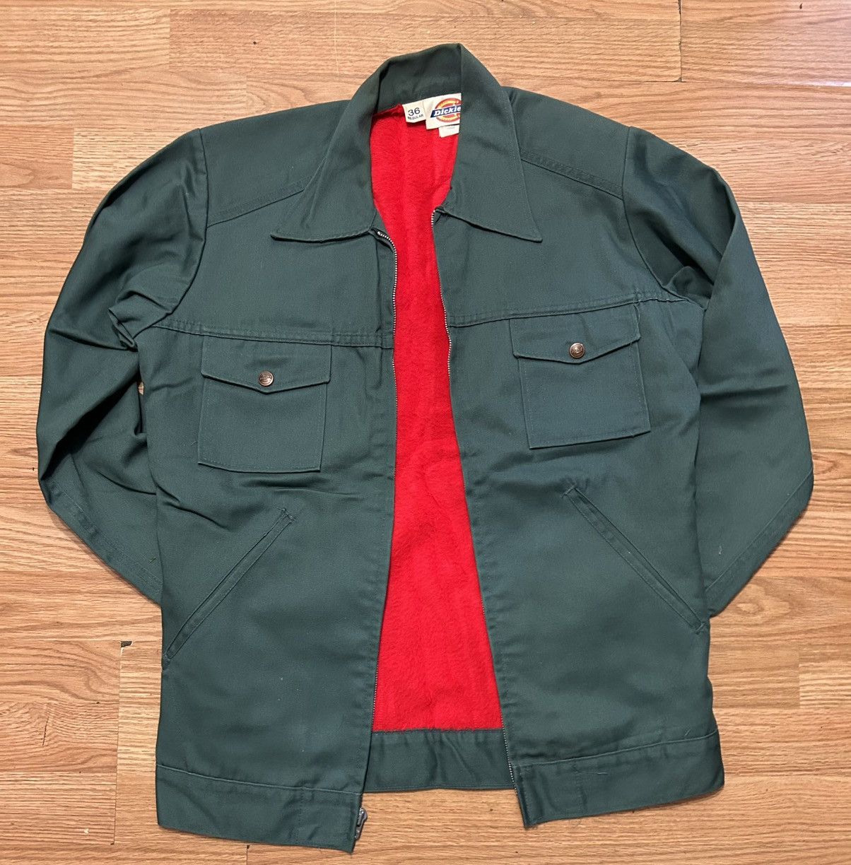 Dickies Vintage 1990s Distressed Dickies Red Fur Lined Work Jacket Size US S / EU 44-46 / 1 - 1 Thumbnail