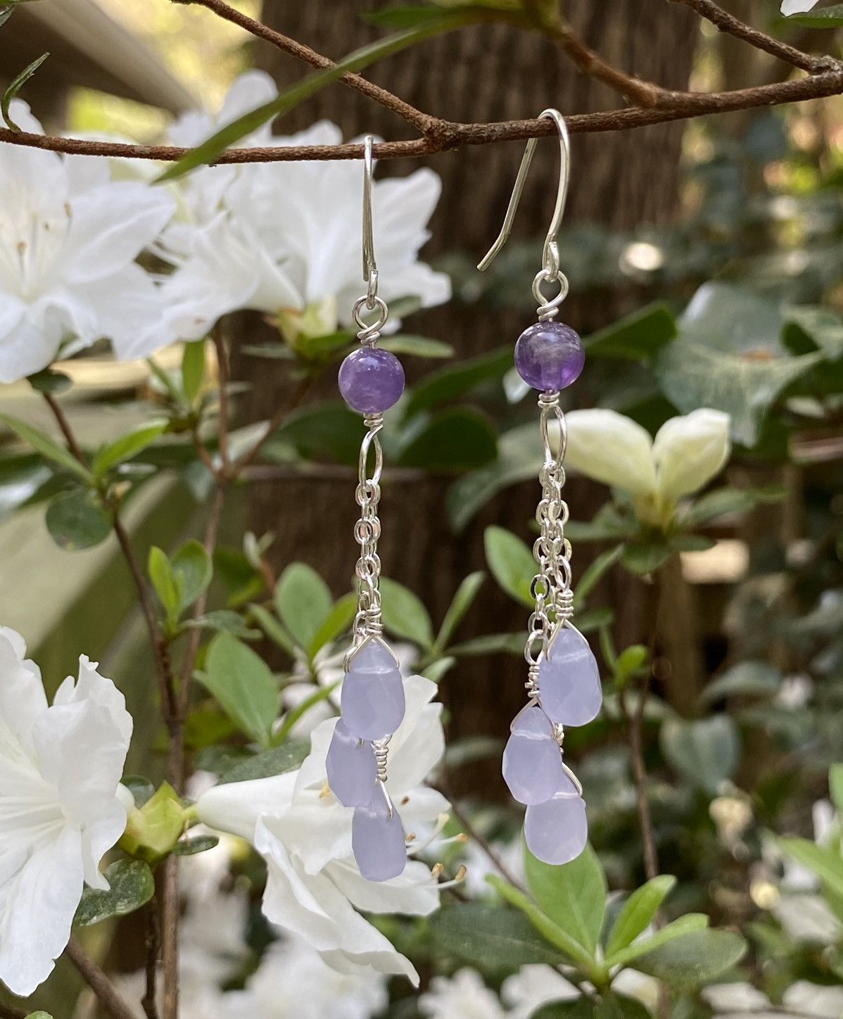 Handmade Silver and Amethyst Dangles Size ONE SIZE - 1 Thumbnail