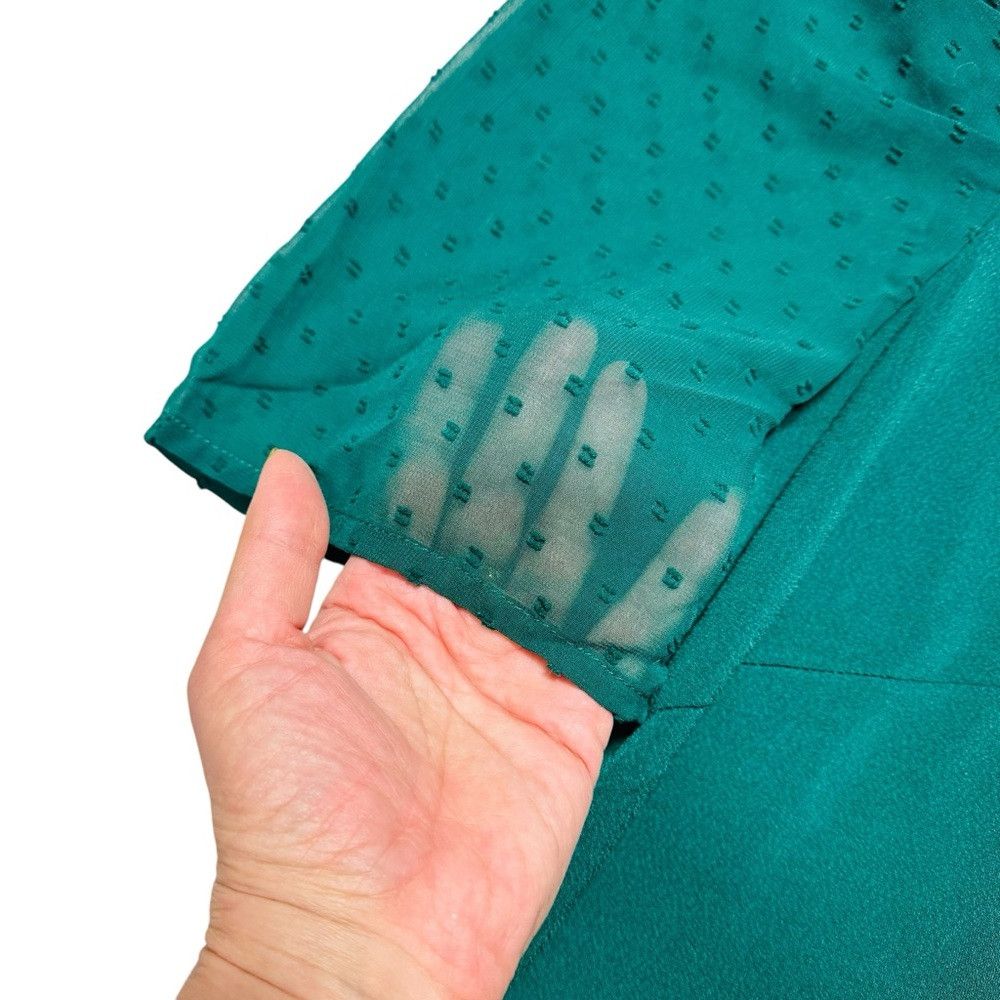 Adrianna Papell Adrianna Papell Green Clip Dot Pleated Short Sleeve Top Siz Size XL / US 12-14 / IT 48-50 - 9 Thumbnail
