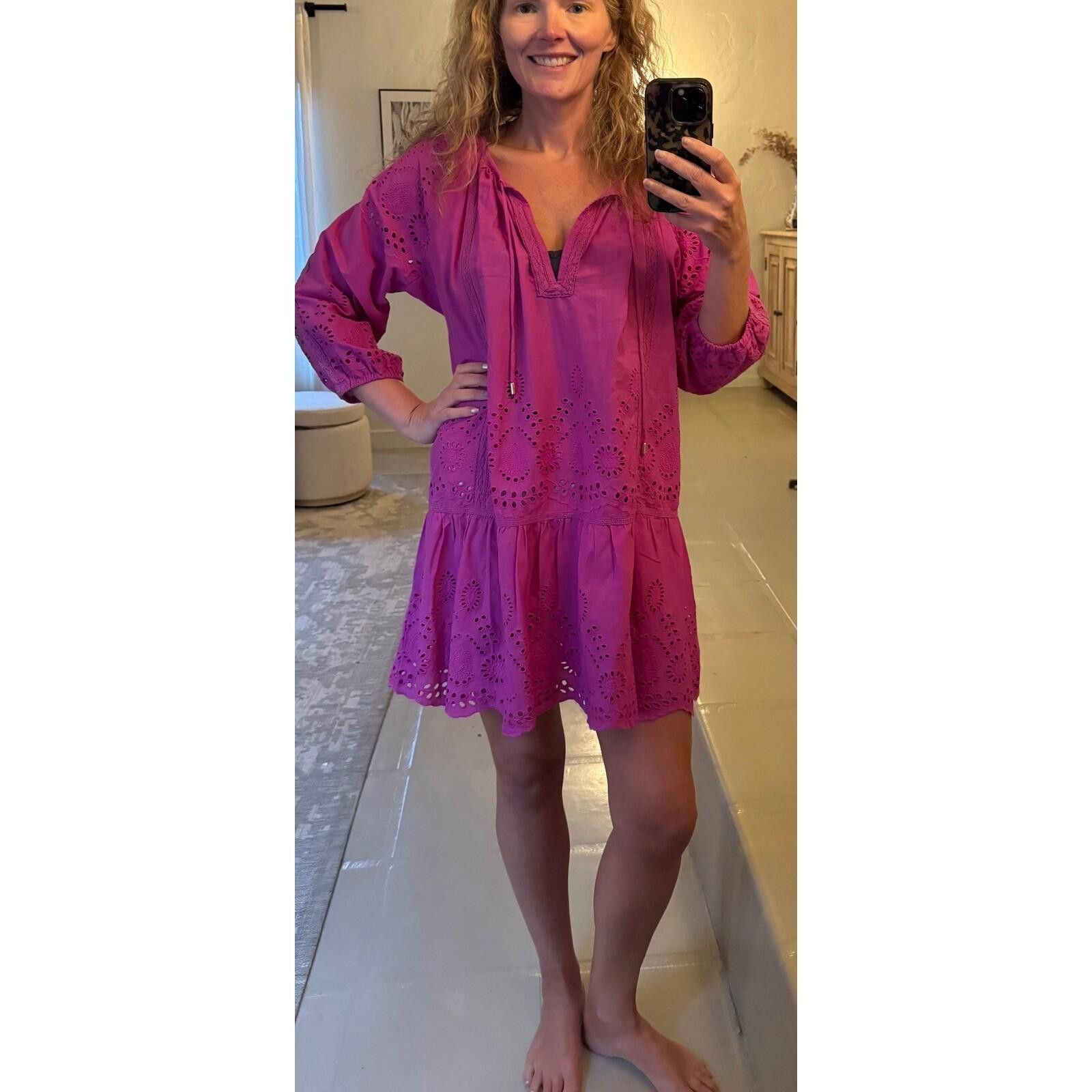 Other Melissa Odabash Pink Eyelet Cotton Mini Dress Cover Up Small Size S / US 4 / IT 40 - 1 Thumbnail