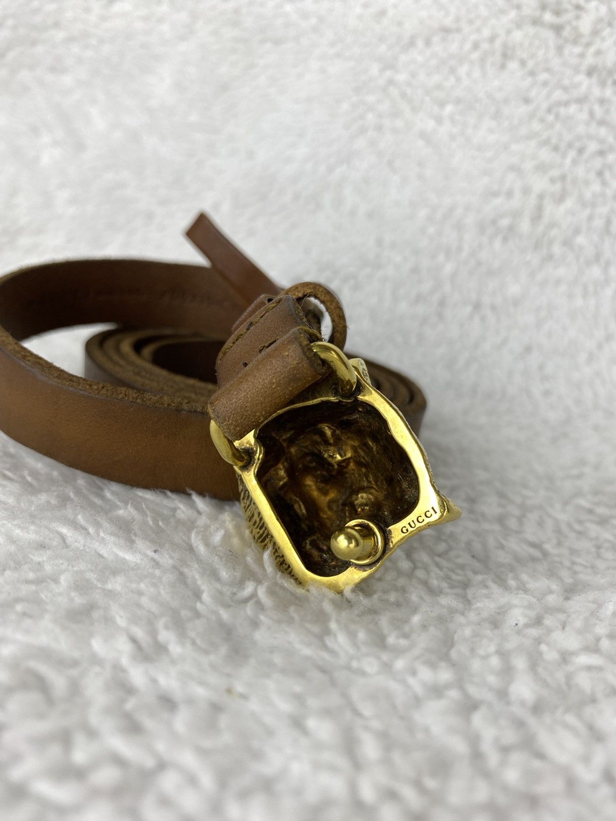 Gucci Authentic GUCCI Tiger Head / Feline Thin Brown Leather Belt Size 32 - 4 Thumbnail
