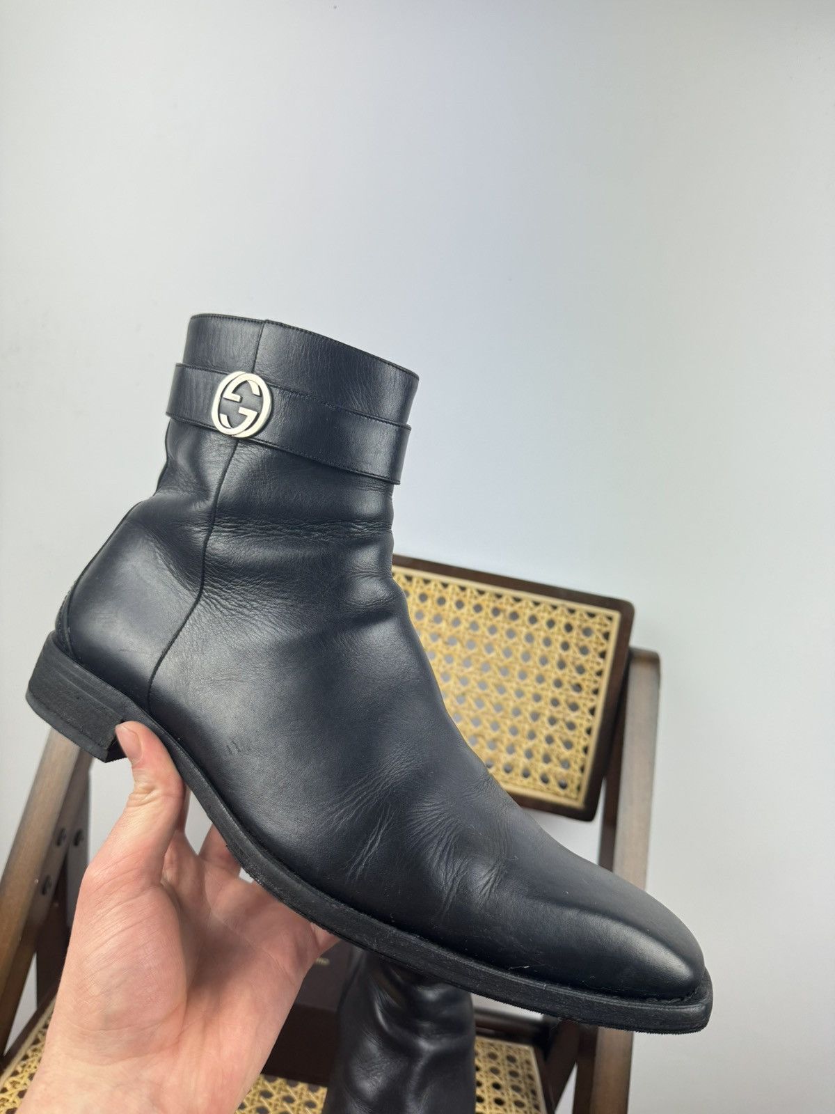 Gucci × Japanese Brand × Vintage Gucci Side Zip Boots Black 12 E Leather GG Logo Chelsea Size US 12 / EU 45 - 3 Thumbnail