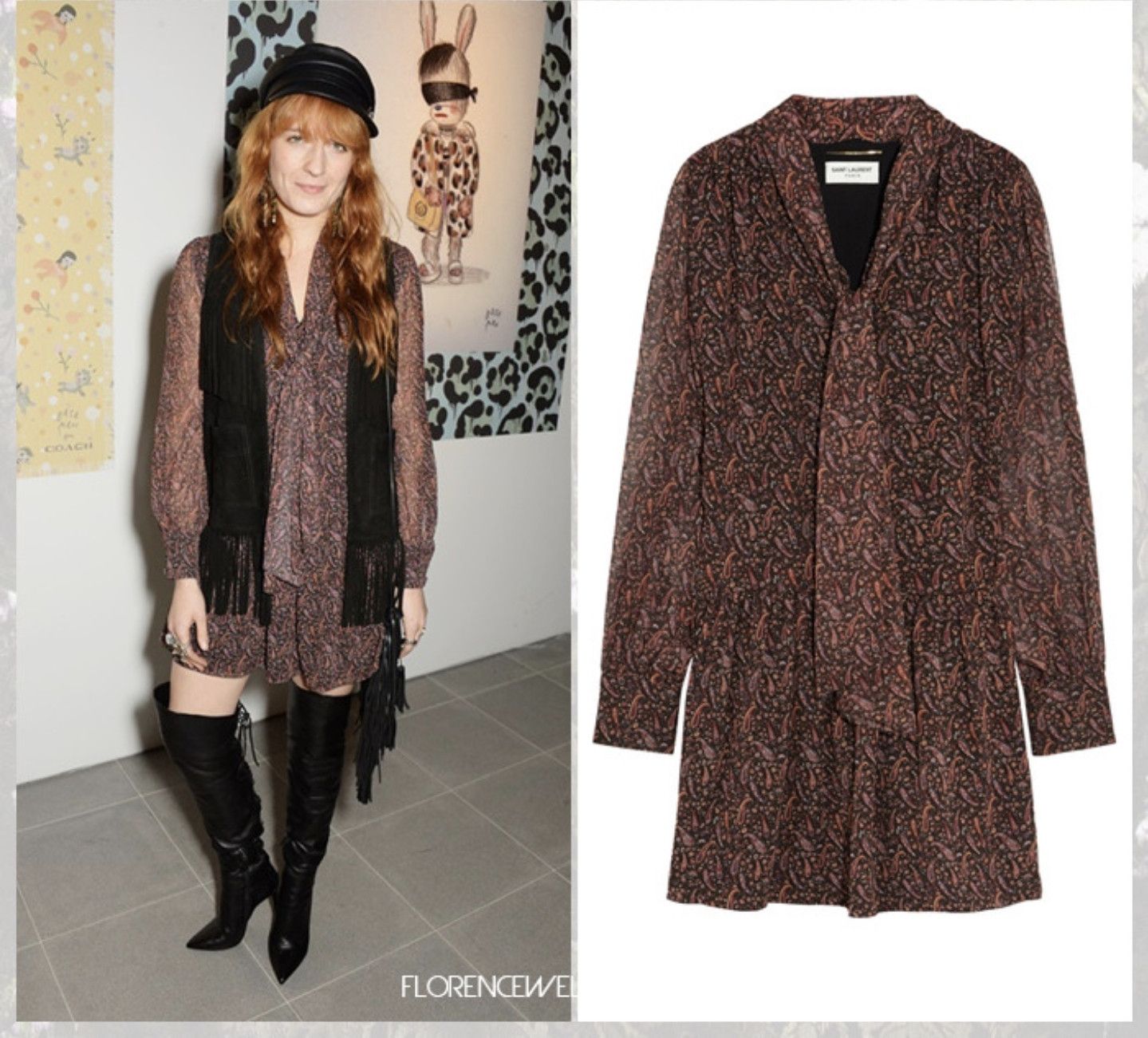 Saint Laurent Paris Paisley silk dress Size XS / US 0-2 / IT 36-38 - 1 Thumbnail