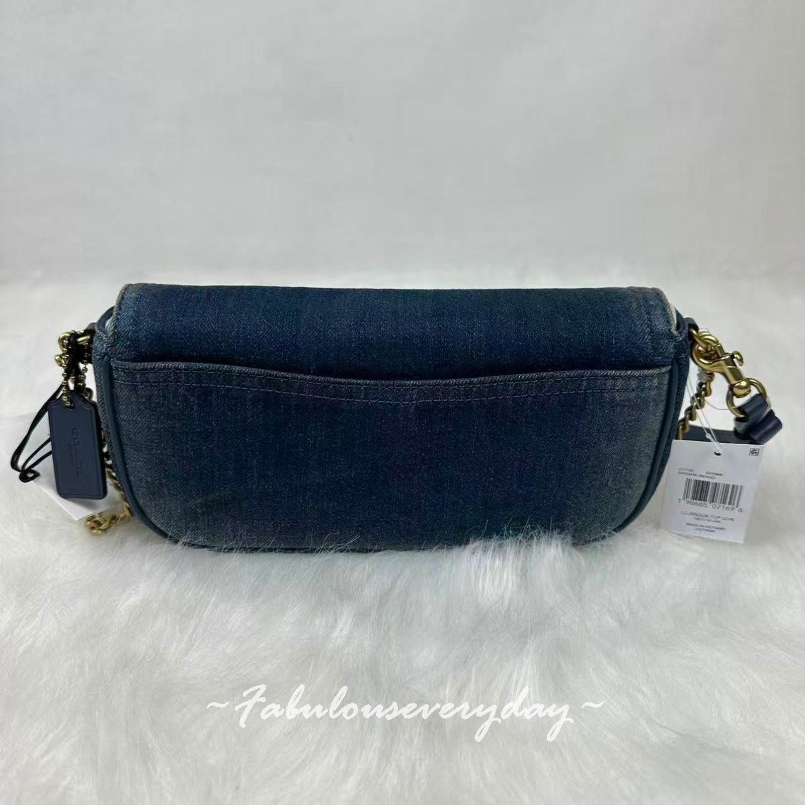 Coach Coach Brook Flap Chain In Loved Denim Shoulder Bag Gold/Blue Size ONE SIZE - 4 Thumbnail
