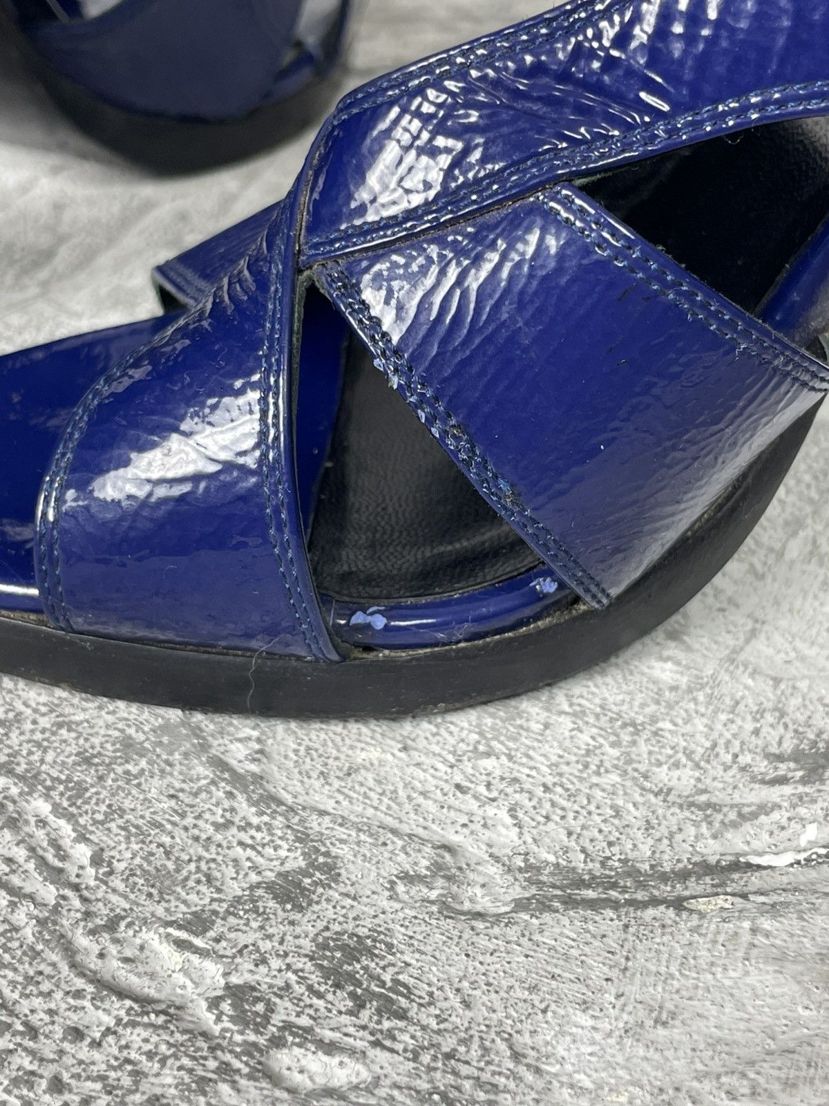 Balenciaga × Vintage Balenciaga Navy Blue Leather Slingback Heeled Sandals Size US 9 / IT 39 - 6 Thumbnail