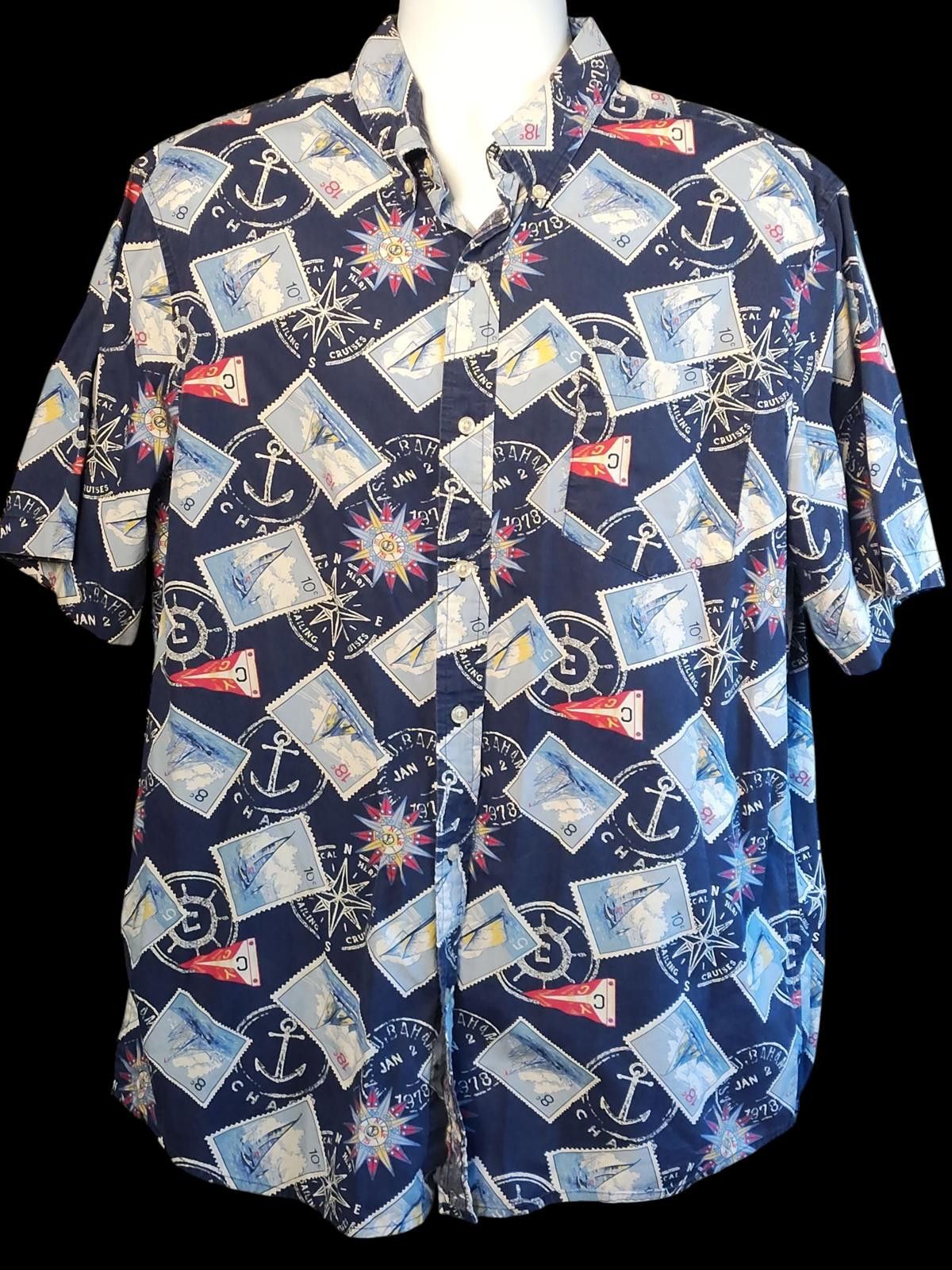Chaps Chaps Men's Navy Blue Hawaiian Shirt with Nautical Print Size US XL / EU 56 / 4 - 3 Thumbnail