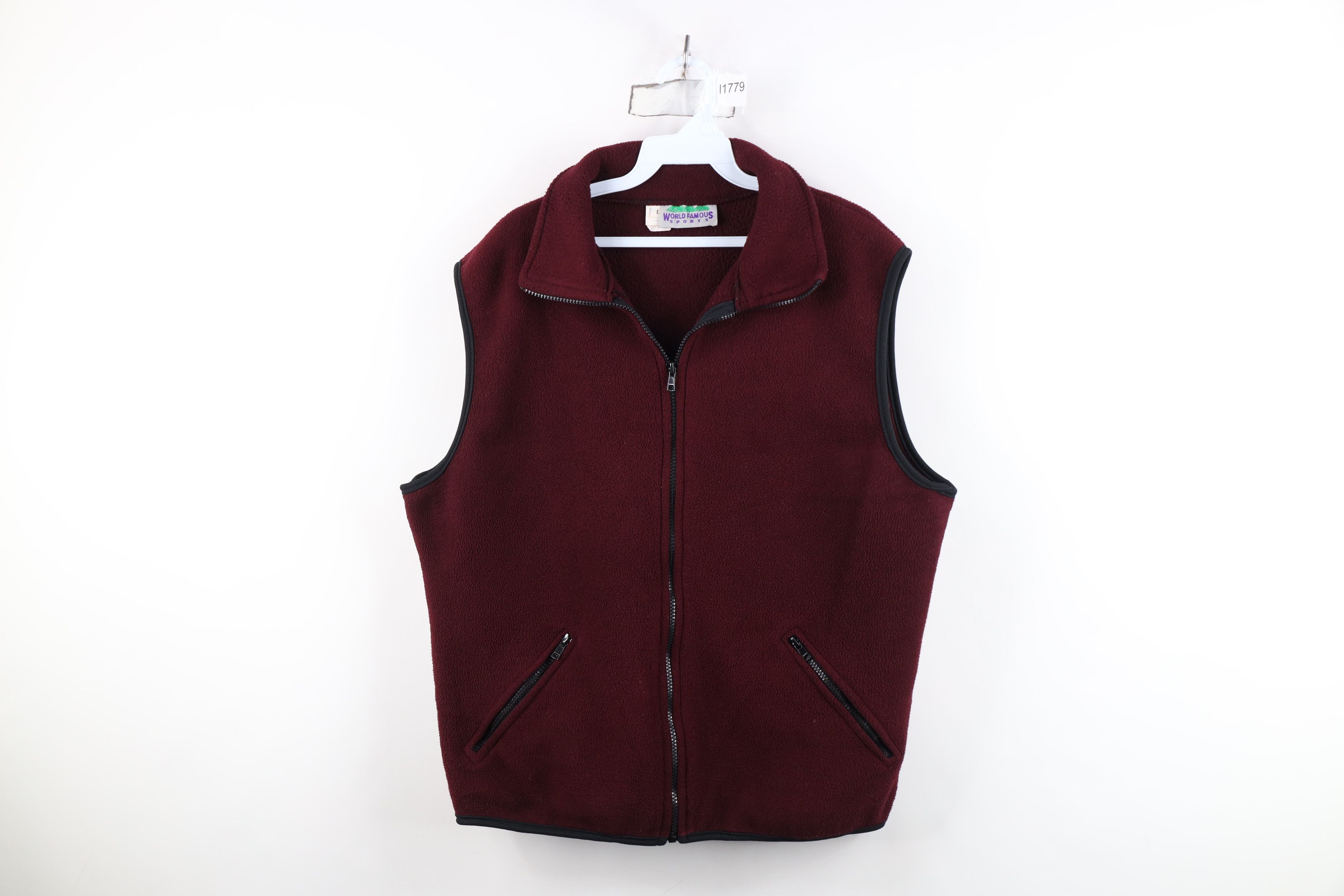 Vintage Vintage 90s Streetwear Full Zip Vest Jacket Burgundy USA Size US L / EU 52-54 / 3 - 1 Thumbnail