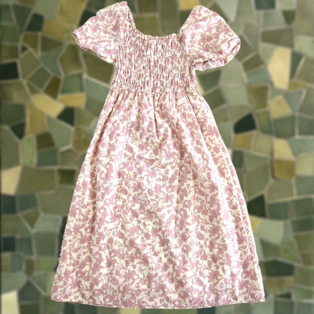Vintage Ana & Rose NWT Ivory Pink Floral Short Puff Sleeve Midi Dress Large Size 36" / US 14 / IT 50 - 1 Thumbnail
