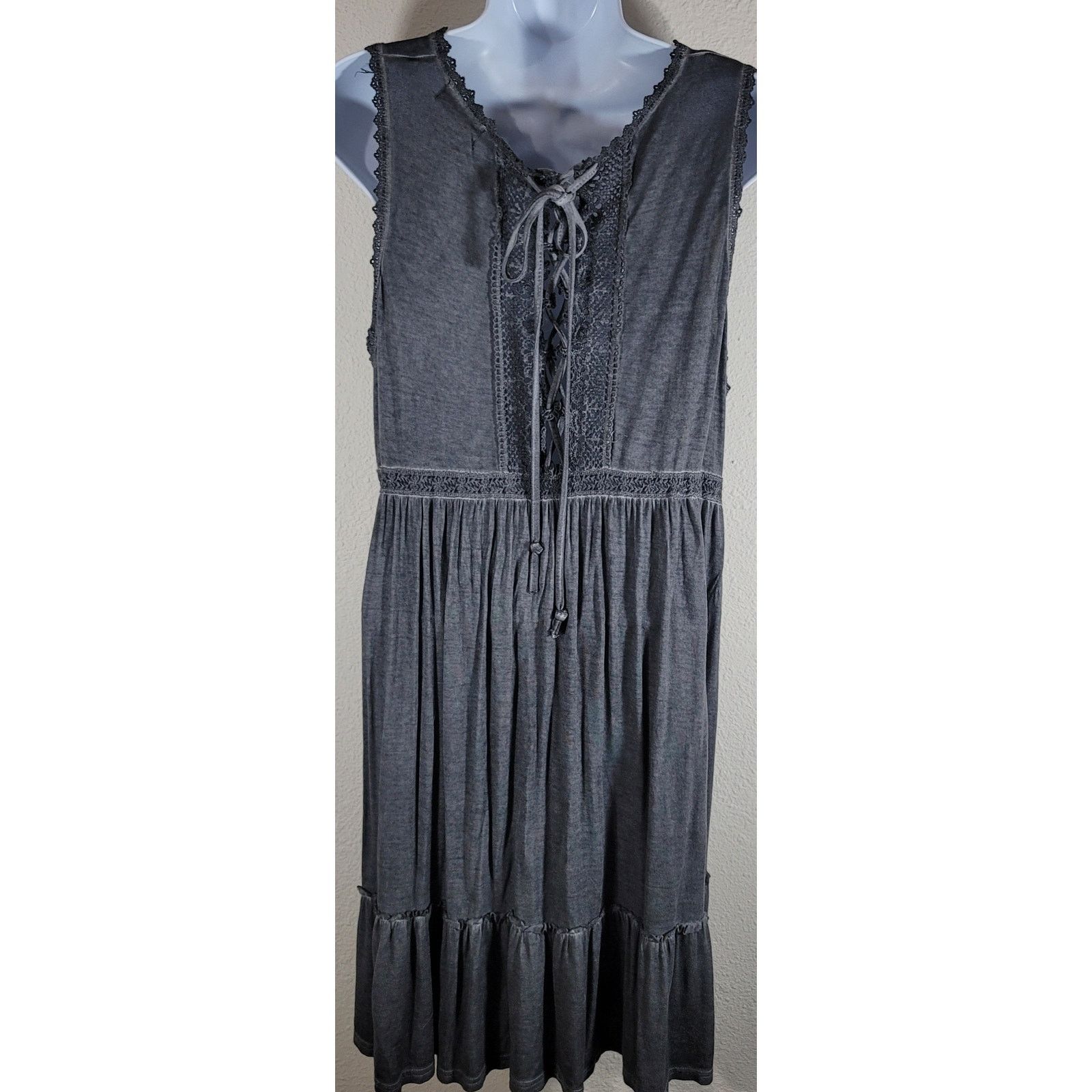 Other Uptown Ellie Gray Marled Peplum Dress M Crochet Back Lace Up Size M / US 6-8 / IT 42-44 - 2 Thumbnail