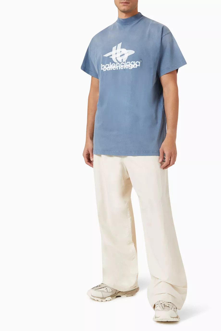 Balenciaga o1mt1gz1024 Oversized T-Shirt in Blue/White Size US L / EU 52-54 / 3 - 2 Thumbnail
