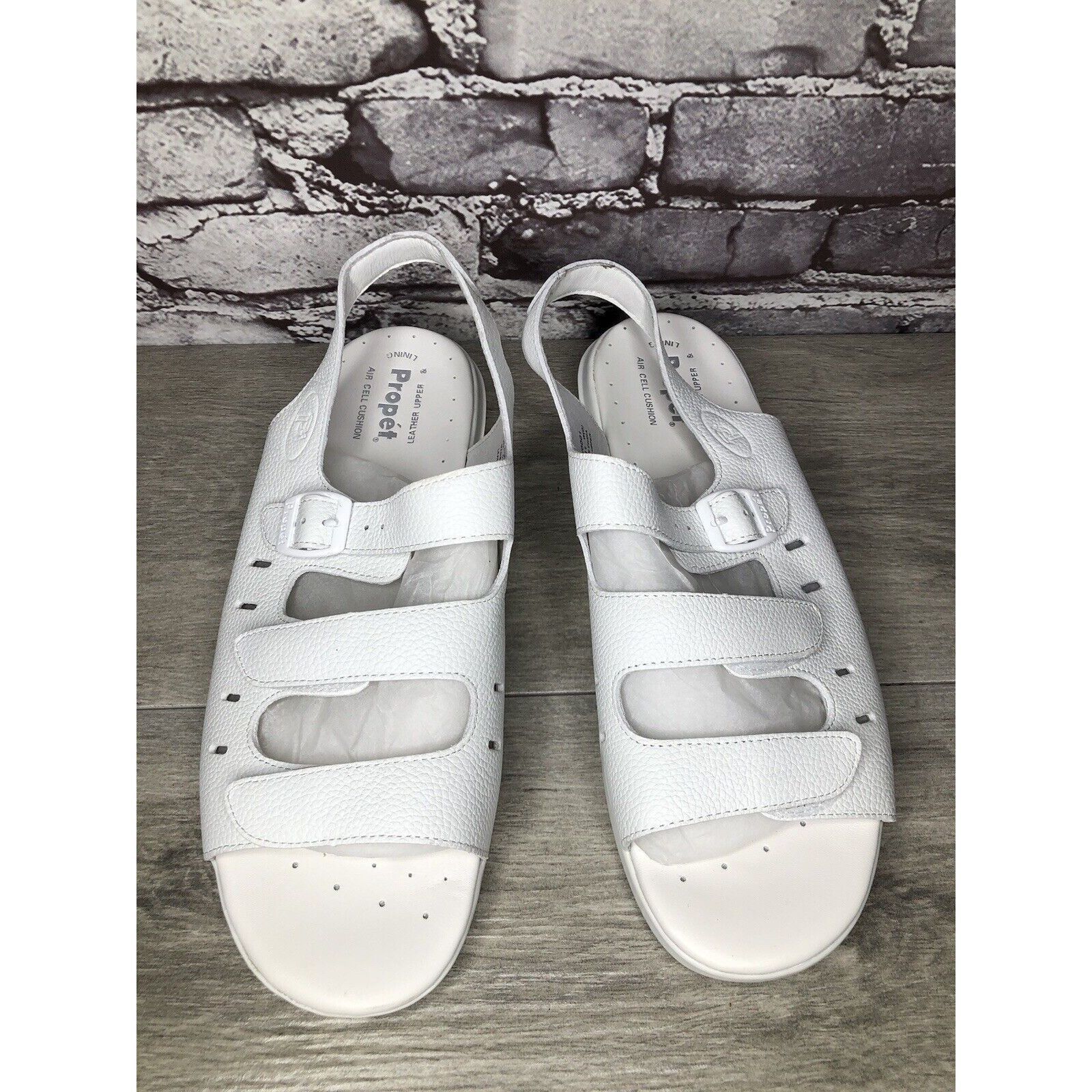 Other Propet Cell Cushion White Leather Triple Strap Wedge Sandals Size US 11 / IT 41 - 12 Thumbnail