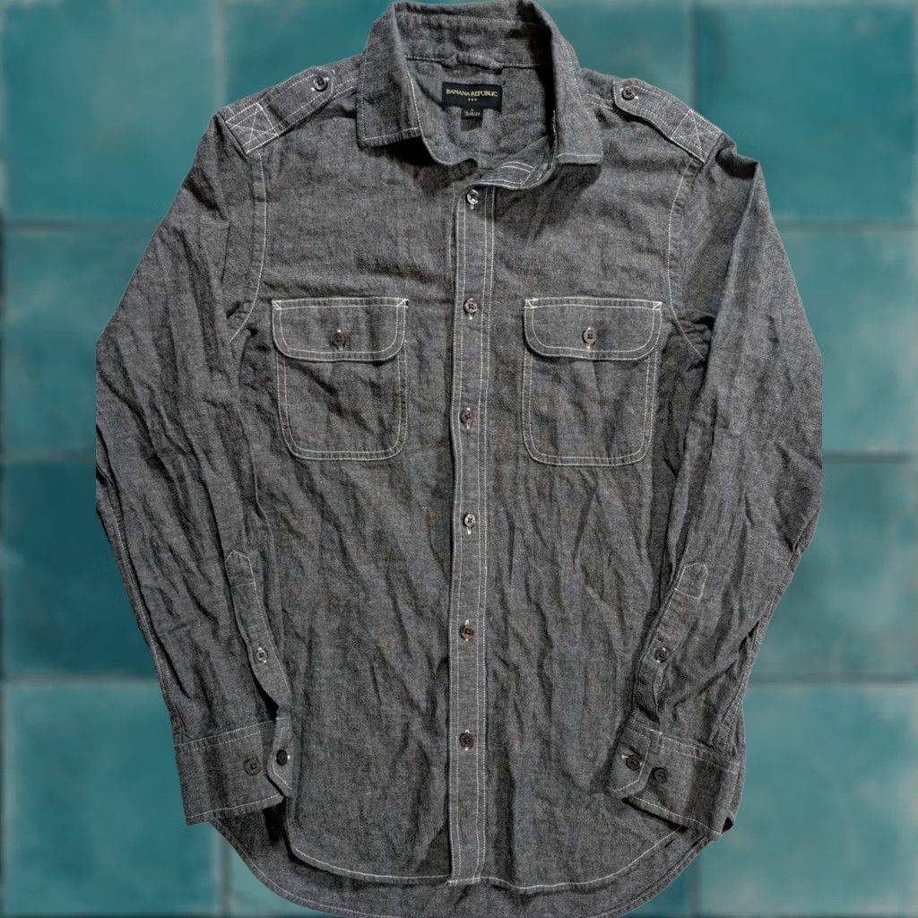 Banana Republic Banana Republic Shirt Mens Small Gray Cotton Linen Button-Up Long Sleeve 14-14.5 38 in Chest Regular Fit Vintage No Size US S / EU 44-46 / 1 - 1 Thumbnail