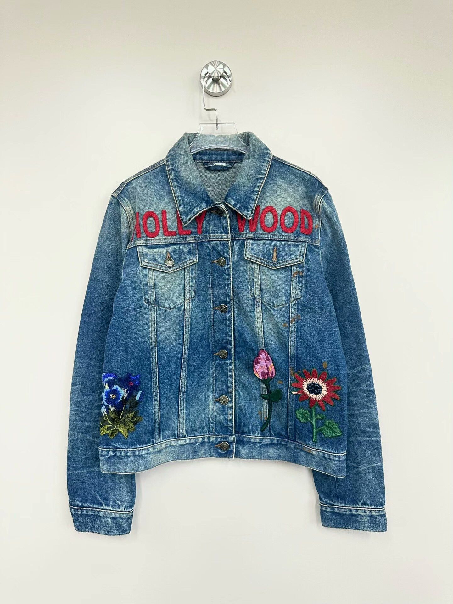 Gucci Blue Floral Embroidered Denim Jacket