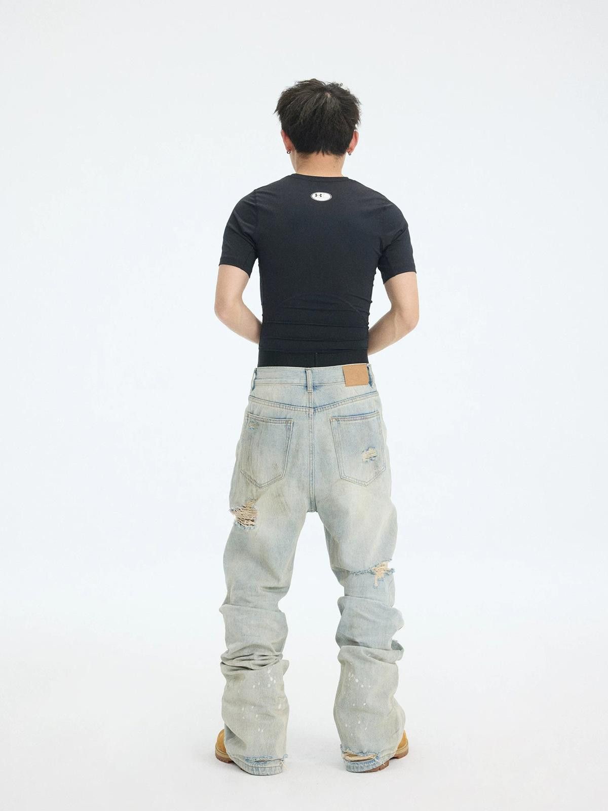 Jean Dirty Wash Ink-Splash Slim Micro-Flare Stacked Denim Jeans Size US 32 / EU 48 - 3 Thumbnail
