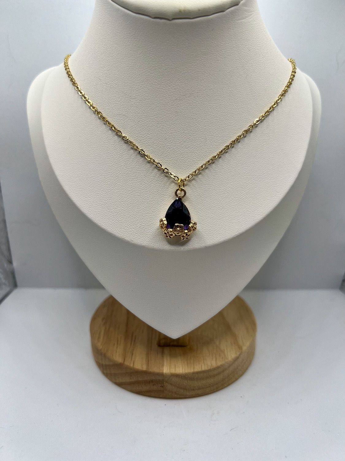 Handmade Dark Purple Cz Gold Chain Necklace Size ONE SIZE - 1 Thumbnail