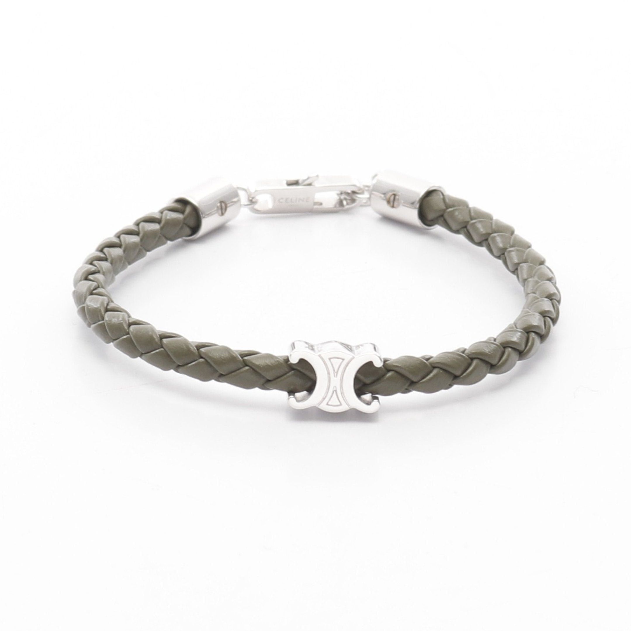 Celine Celine Triomphe Peach Bracelet Leather Dark Green Silver Size ONE SIZE - 1 Thumbnail