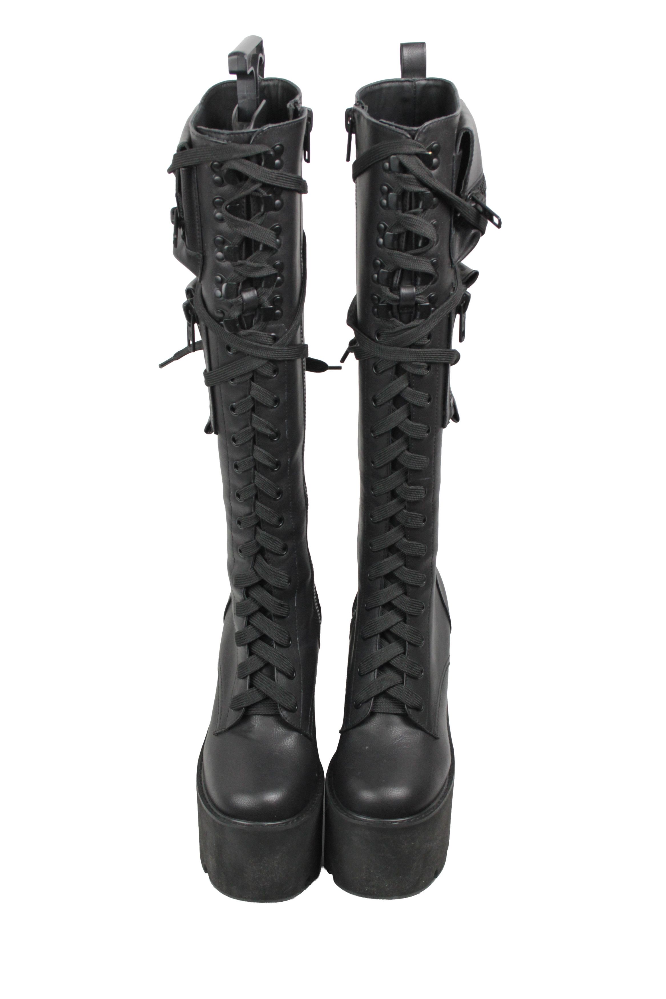 Dolls Kill Current Mood Obsidian Y2K Platform Cargo Wedge Boots Size US 9 / IT 39 - 7 Thumbnail