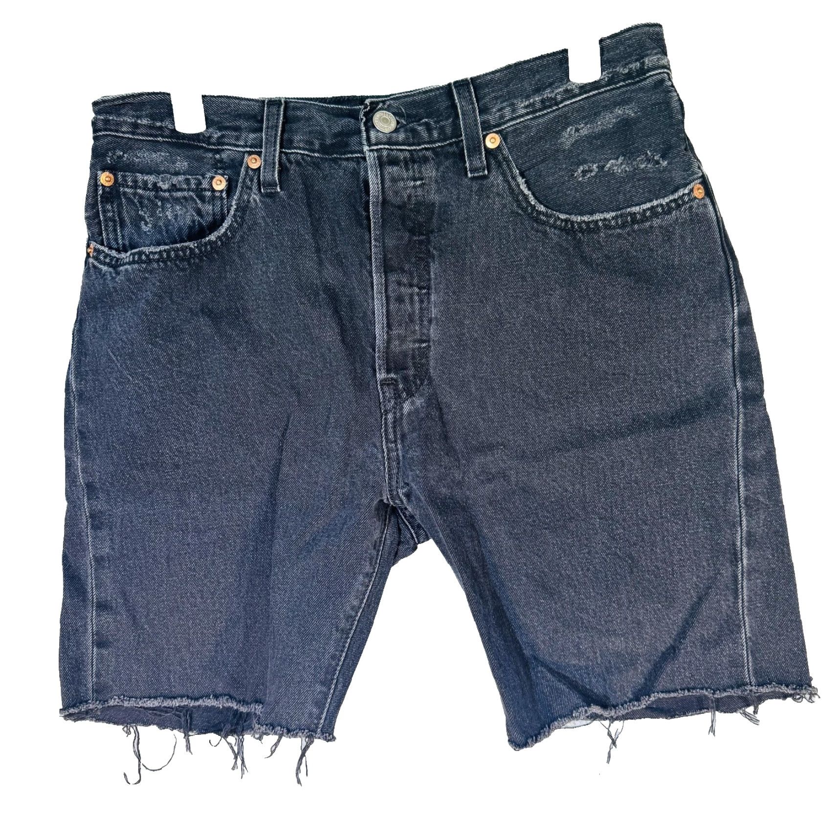 Levi's Levi's 501 Bermuda Denim Shorts Mens W30 Button Fly Black Frayed Hem Casual Split Front 5-Pocket Regular Rise Summer 501 Fit Men Size US 30 / EU 46 - 5 Thumbnail