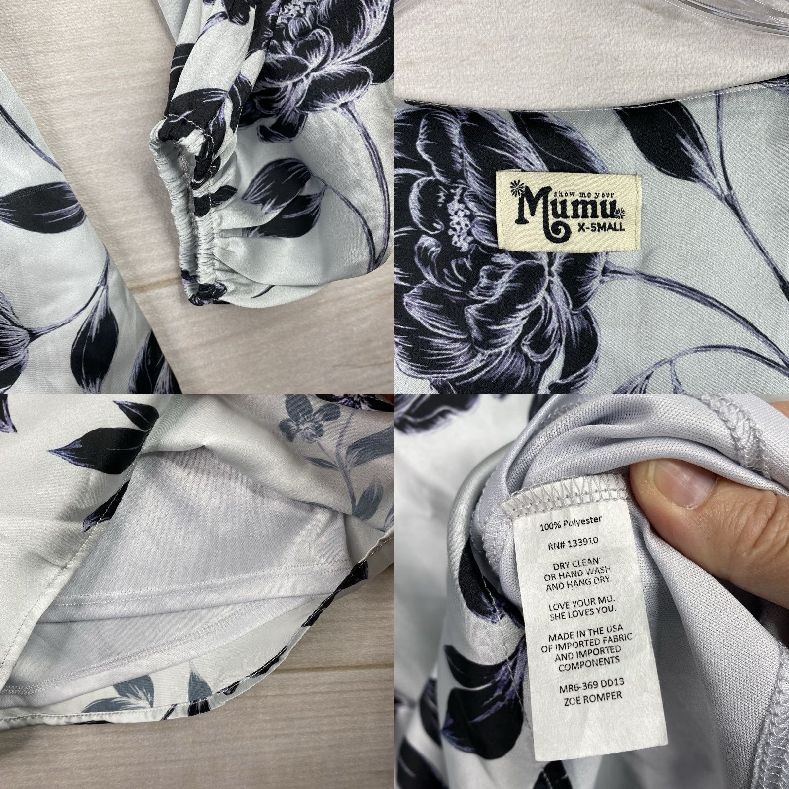 Show Me Your MuMu VINTAGE Show Me Your MuMu Romper Shirt Womens XS Silver Satin Floral Long Sleeve V Neck Bohemian 90s Theme Girls/Adults? Size XS / US 0-2 / IT 36-38 - 8 Thumbnail