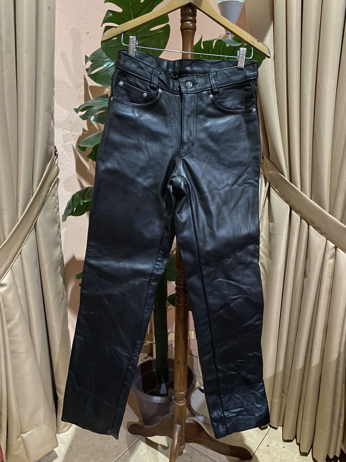 Schott Vintage 90s Schott NYC Black Leather Pants USA Made Talon Size US 29 - 3 Thumbnail