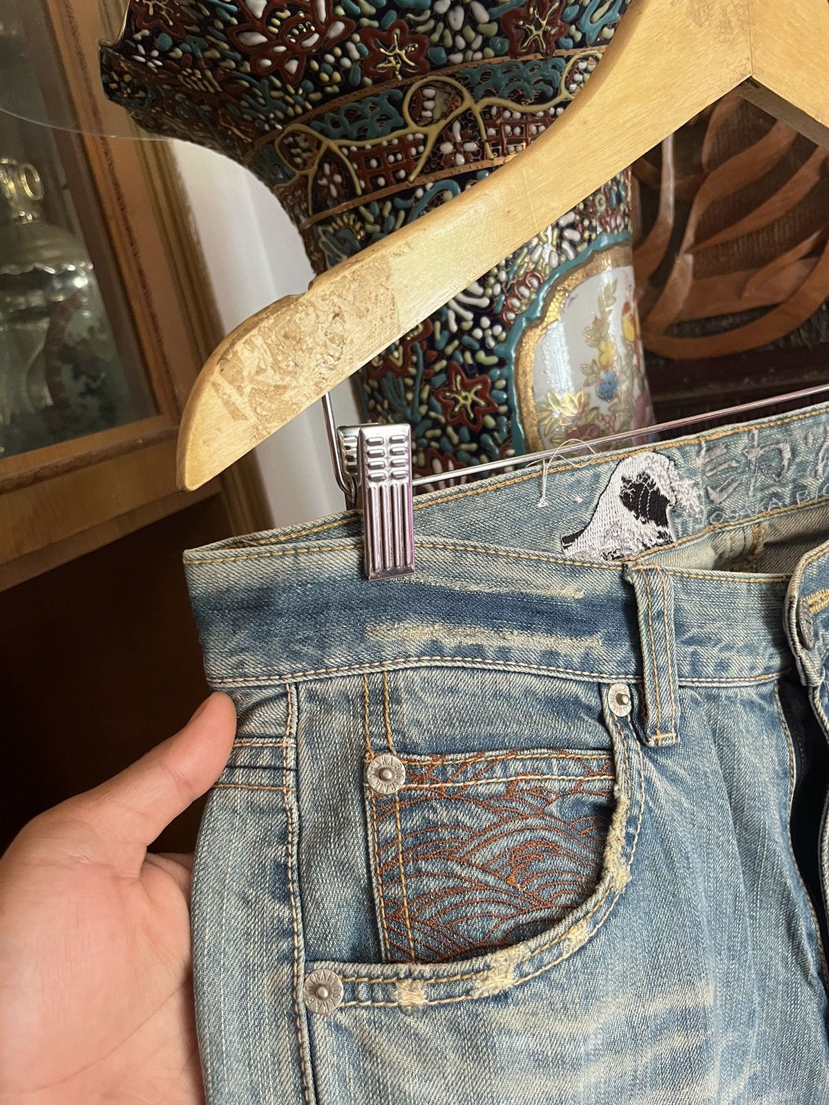 If Six Was Nine Vintage Osaka Bigtrain Embroidered Wave Jeans Size US 36 / EU 52 - 8 Thumbnail