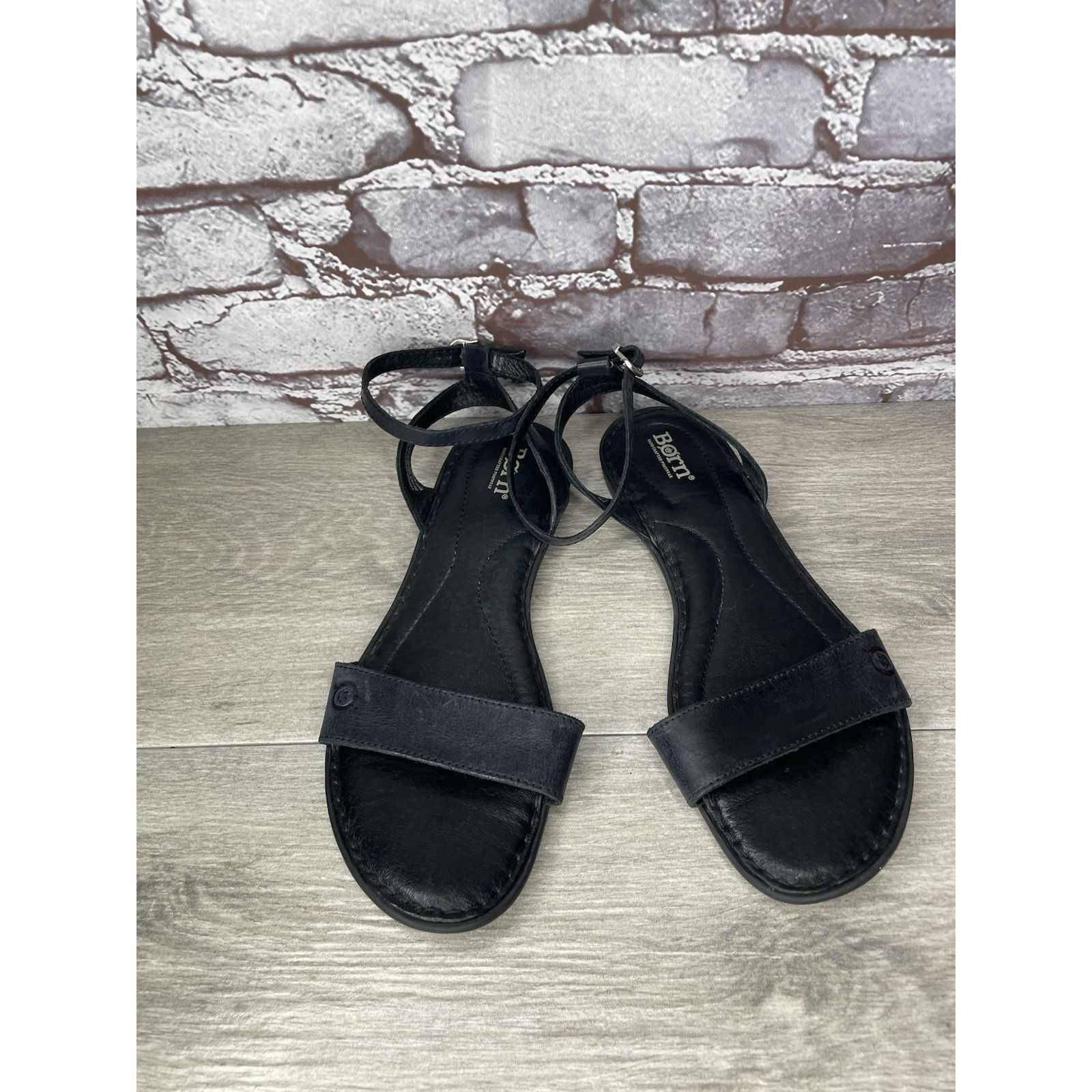 Born Born Handcrafted Black Leather Open Toe Ankle Strap Flats Sa Size US 8 / IT 38 - 1 Thumbnail