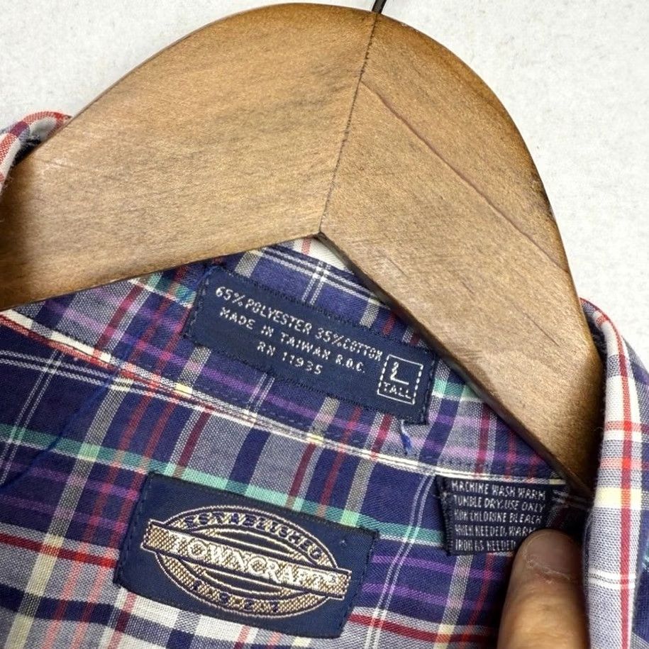 Towncraft VINTAGE Towncraft Shirt Mens Large Tall Blue Plaid Check Lightweight Oxford 80s Size US L / EU 52-54 / 3 - 6 Thumbnail