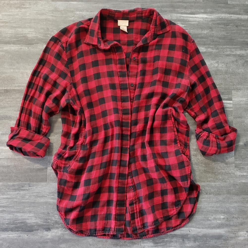 H&M Red Black Checkerboard H&M Long Button Down Size M / US 6-8 / IT 42-44 - 1 Thumbnail