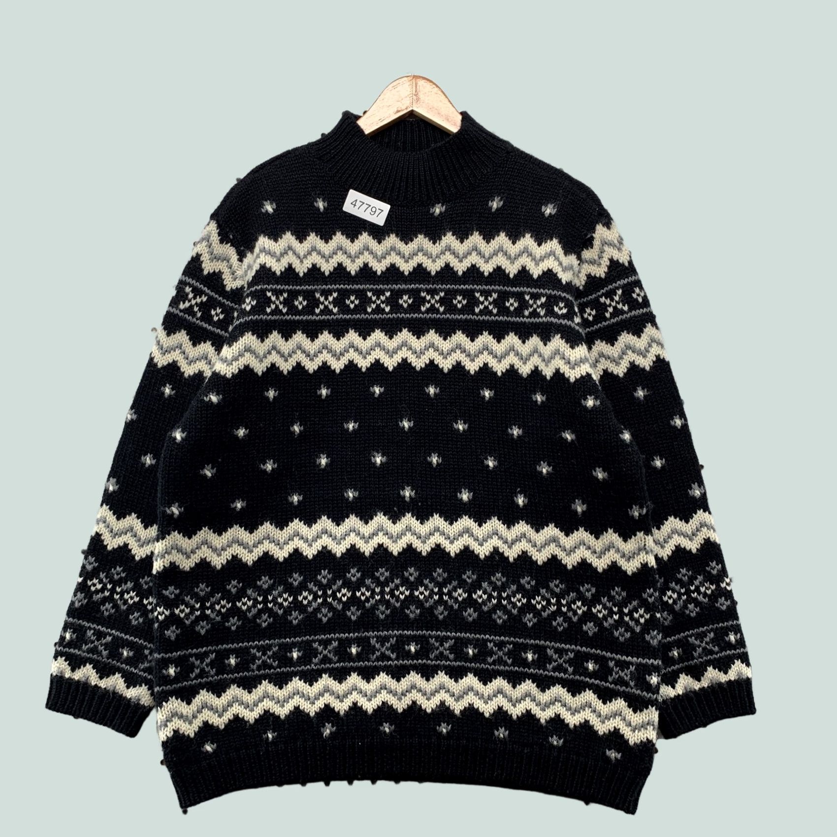 Liz Claiborne Vintage Liz Claiborne Wool Sweater Womens Medium Black Fair Isle Oversized Size M / US 6-8 / IT 42-44 - 1 Thumbnail
