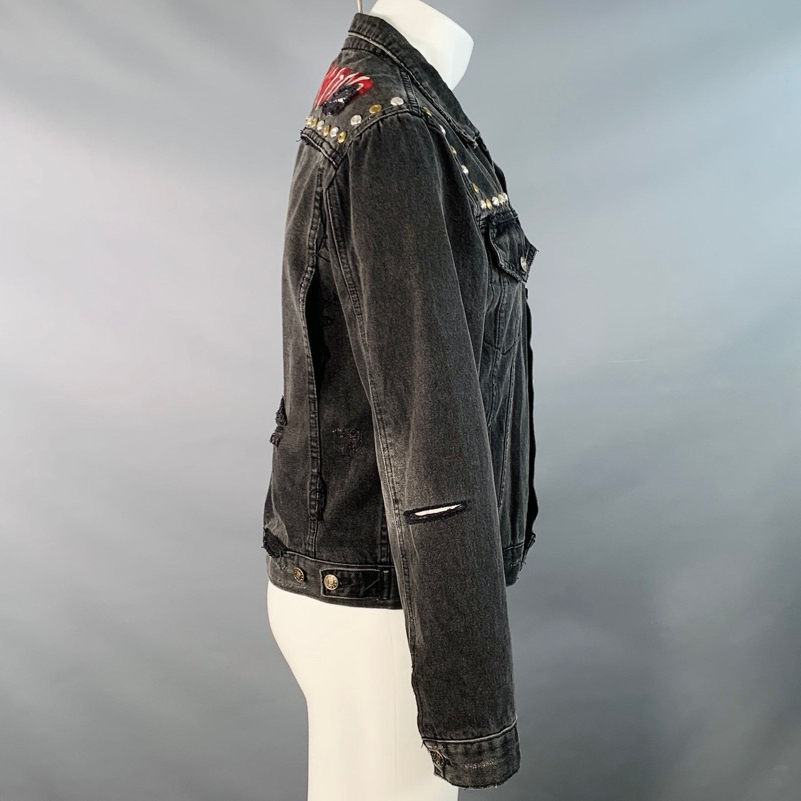 Gucci Hollywood Grey Painted Cotton Distressed Studded Denim Size US M / EU 48-50 / 2 - 3 Thumbnail