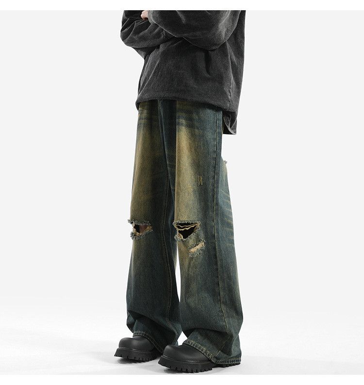 Japanese Brand × Jean Men's American street distressed washed loose ripped jeans Size US 32 / EU 48 - 3 Thumbnail