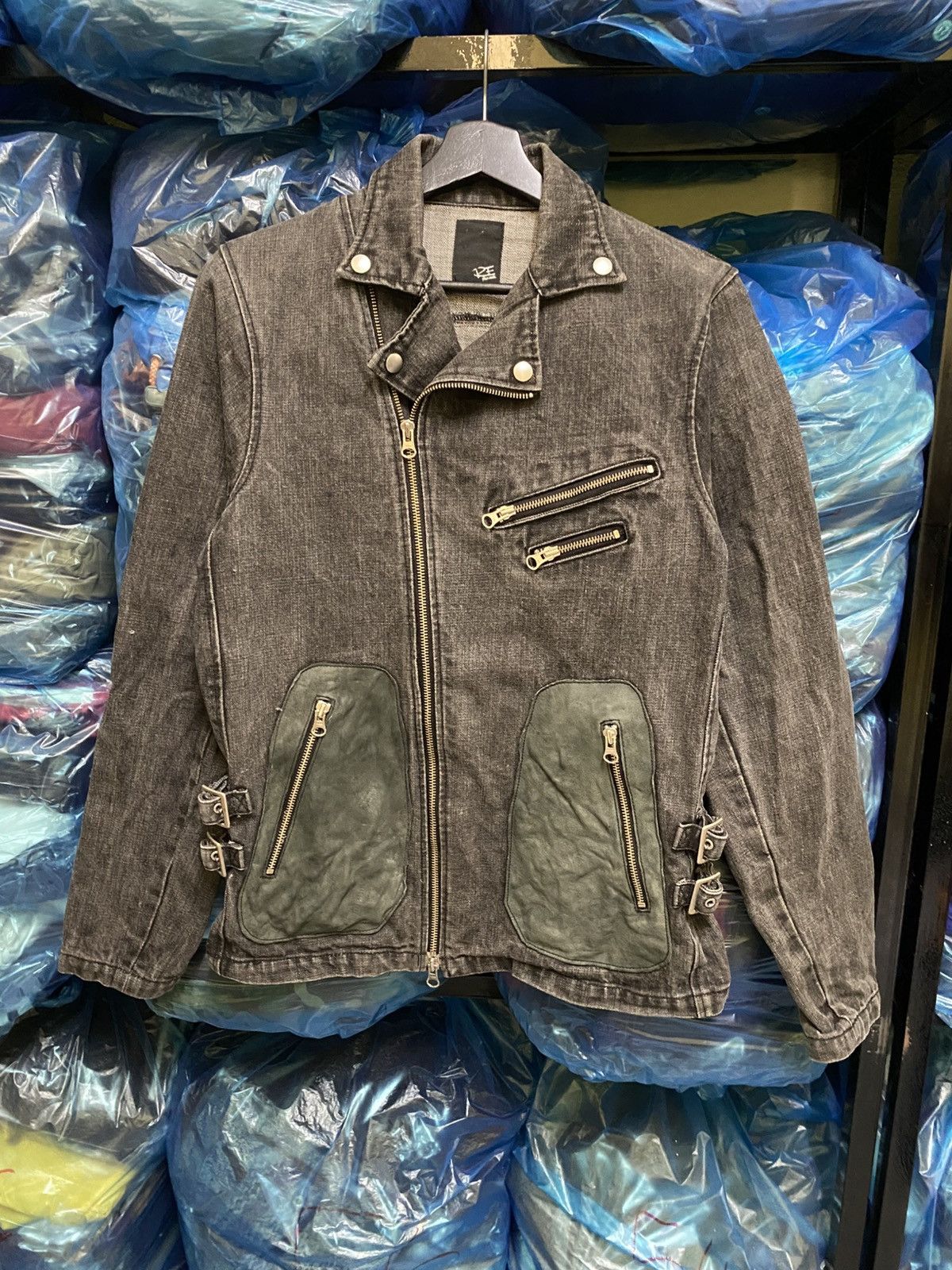 Japanese Brand Plus Create Denim Rider Jacket with Leather Pocket Panels Size US M / EU 48-50 / 2 - 3 Thumbnail