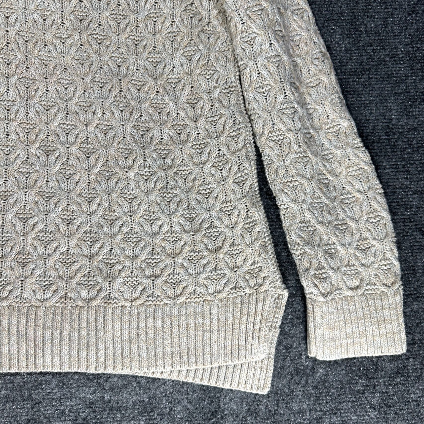 Vintage Jeanne Pierre Sweater Womens Large Beige Cotton Cable Knit Ribbed Hem Size L / US 10 / IT 46 - 2 Thumbnail