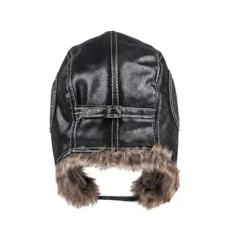 Other Russian Style Black Faux Leather Fur Winter Hat Size ONE SIZE - 2 Thumbnail