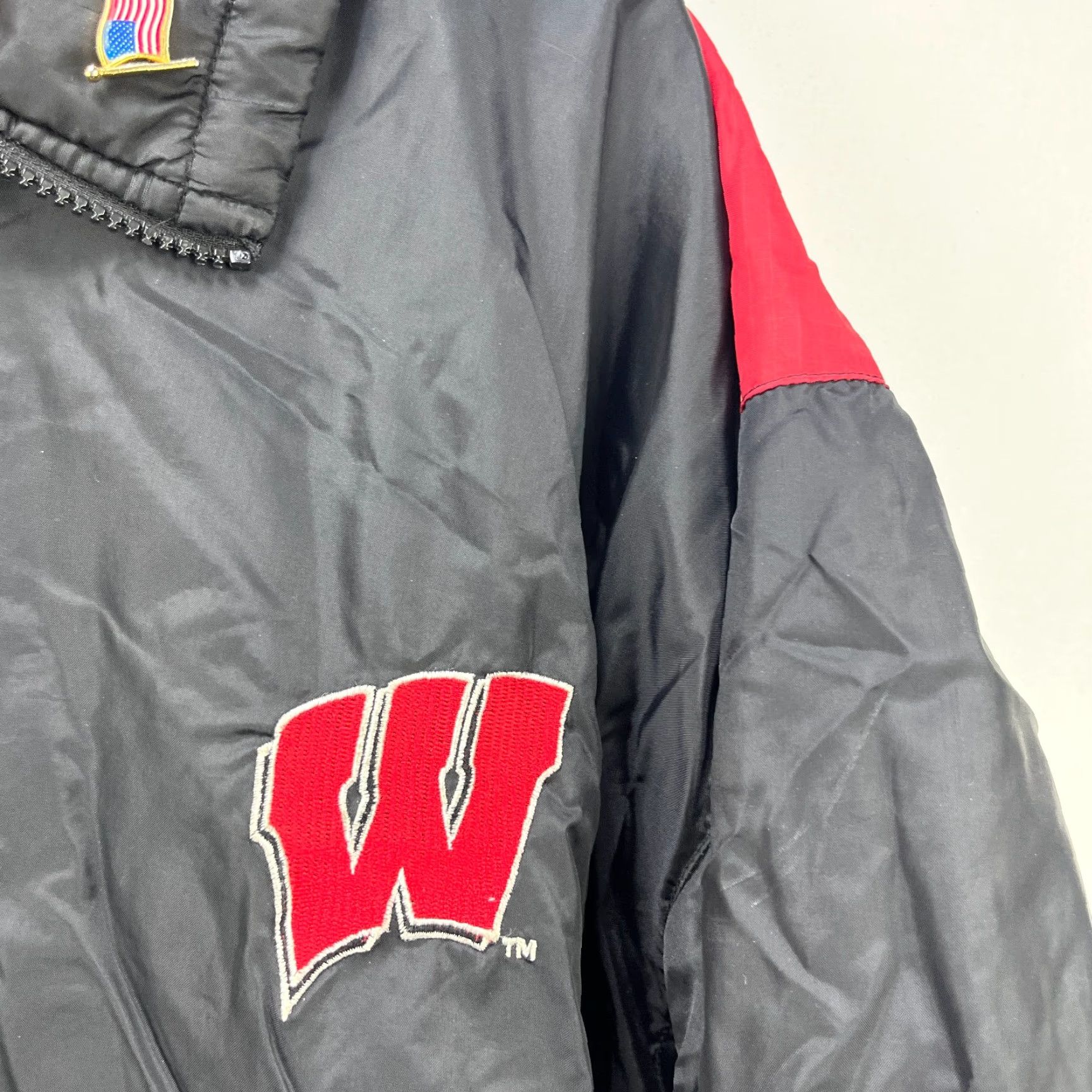 Starter VINTAGE Starter Wisconsin Badgers Fleece Lined Jacket XL Black Windbreaker Mens Size US XL / EU 56 / 4 - 6 Thumbnail