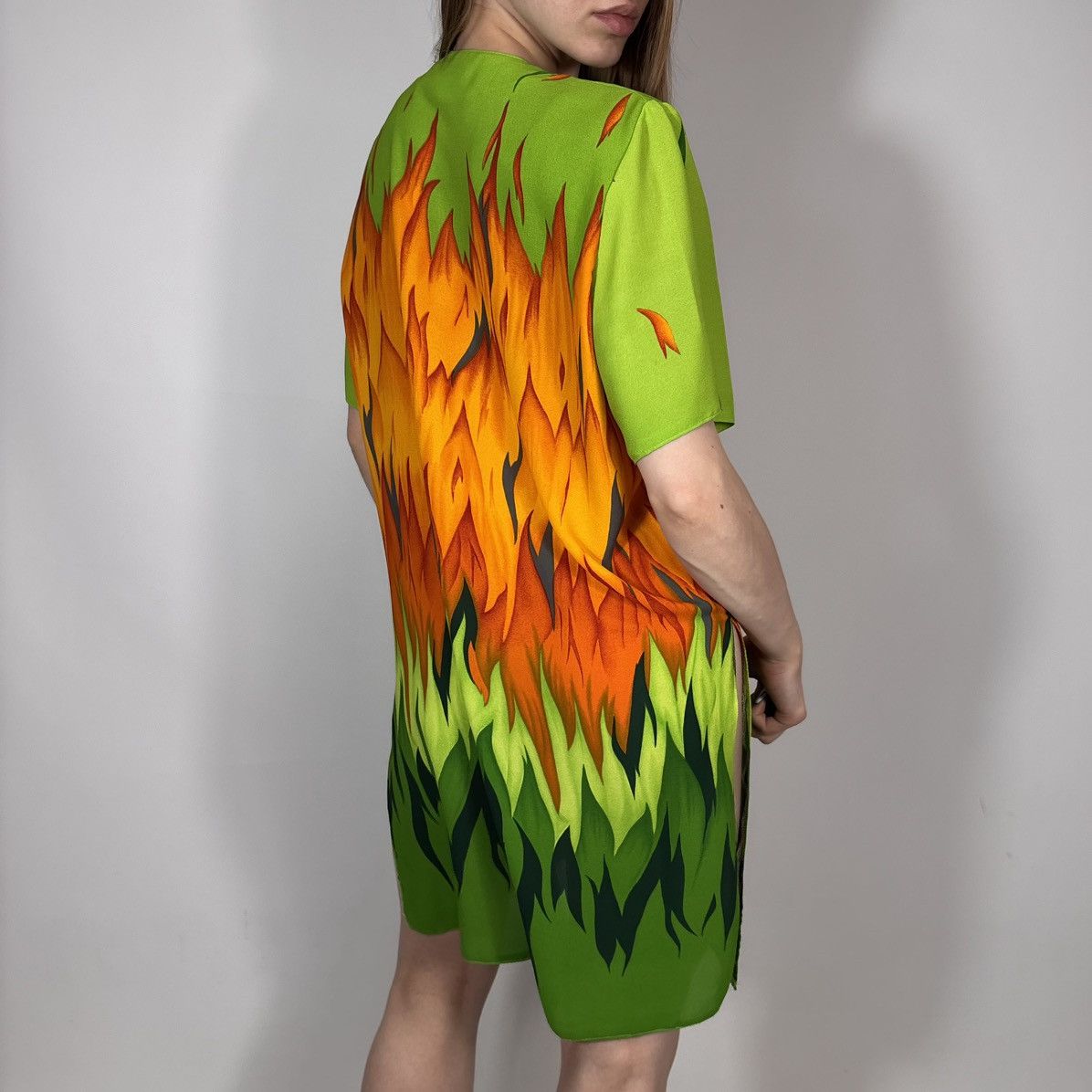 Joseph Ribkoff Vintage 90s Joseph Ribkoff Flame Fire Print Shirts Dress Size XL / US 12-14 / IT 48-50 - 3 Thumbnail
