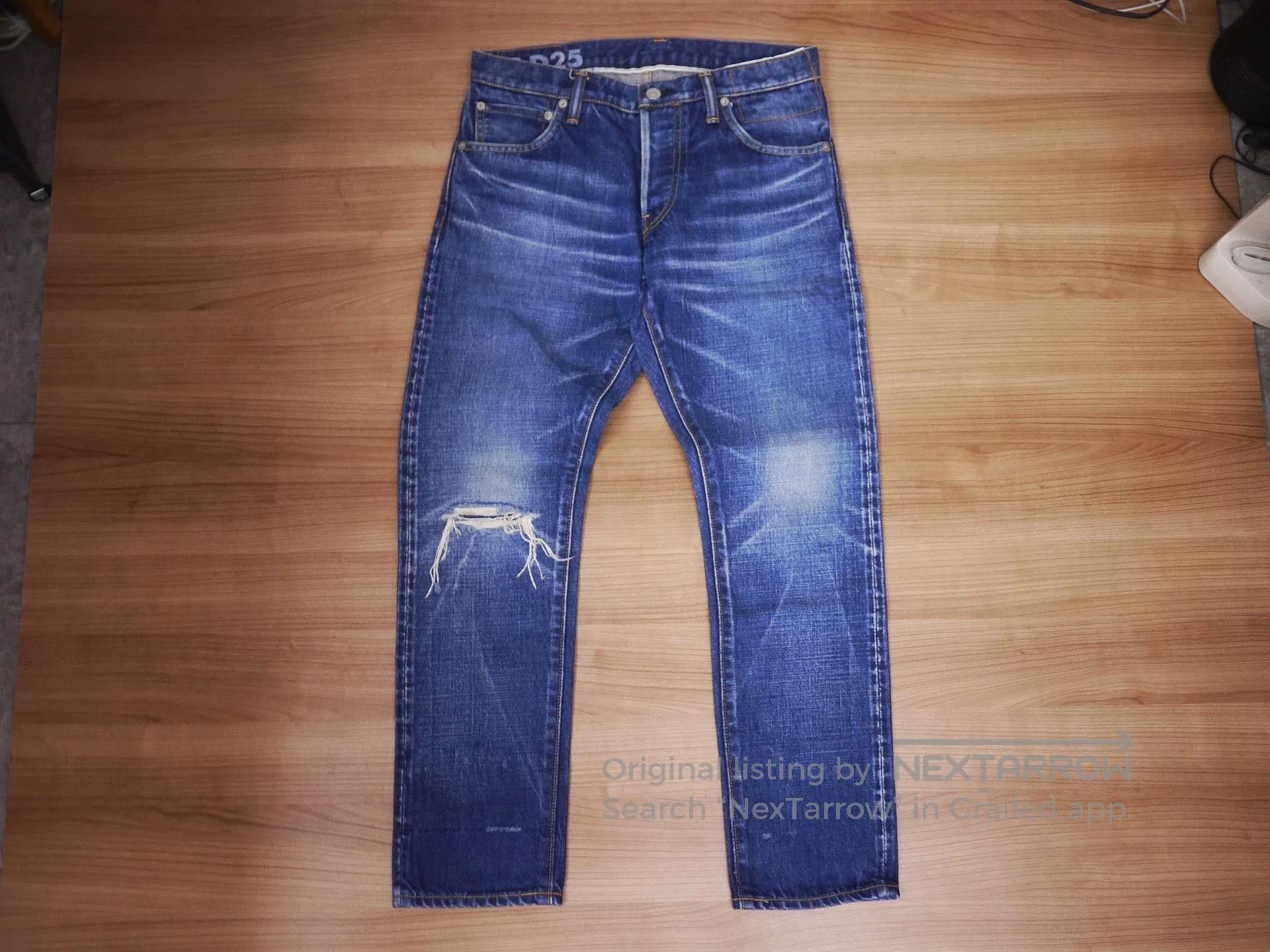 Blue Distressed Denim Jeans Size 32.