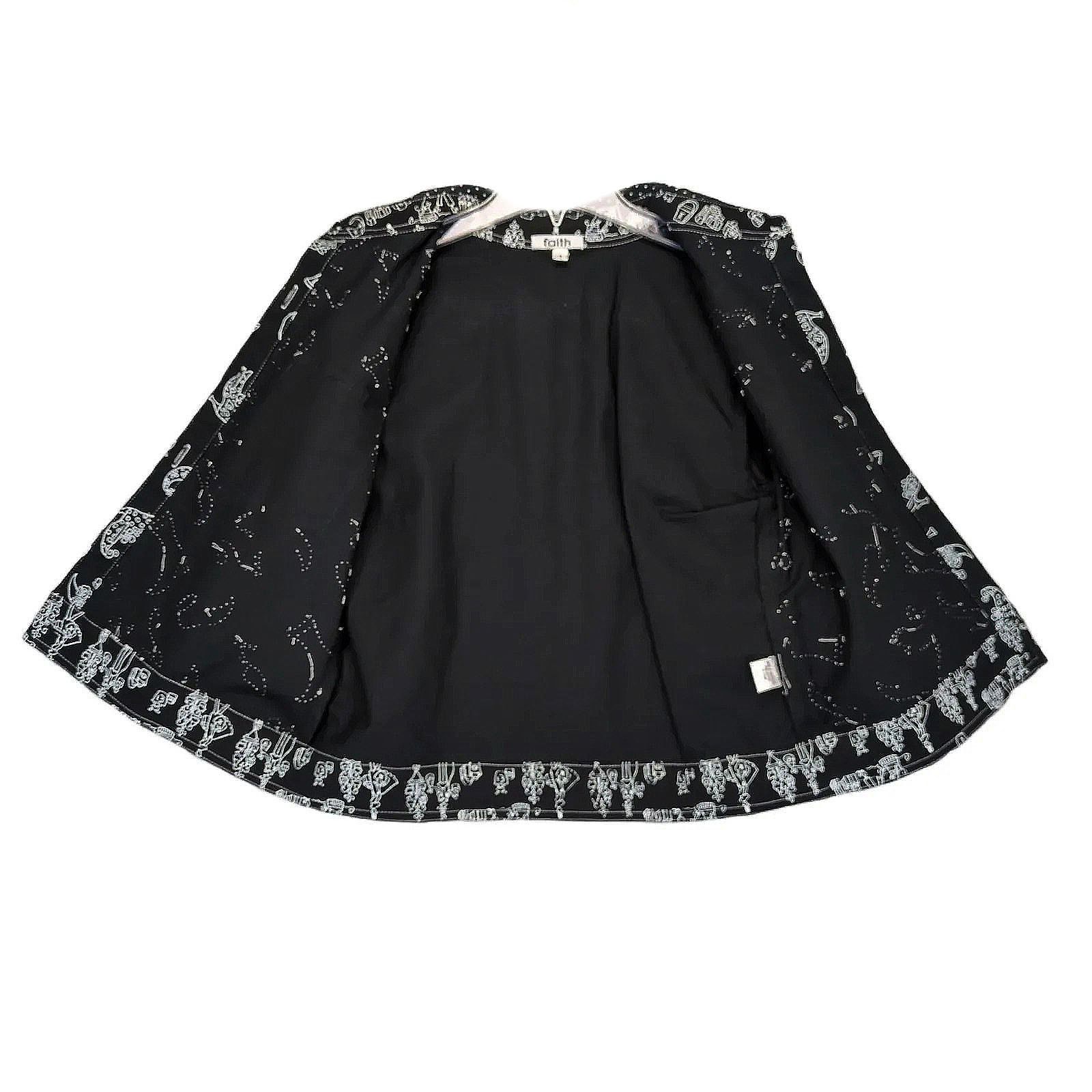 Vintage Faith Women's S Beaded Embellished Artsy Print Jacket Size S / US 4 / IT 40 - 2 Thumbnail