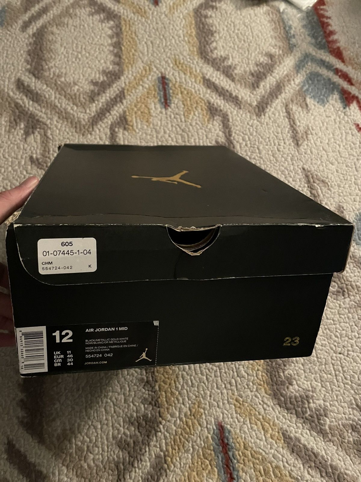 Jordan Brand Jordan 1 Retro Mid Black Metallic Gold Size US 12 / EU 45 - 6 Thumbnail