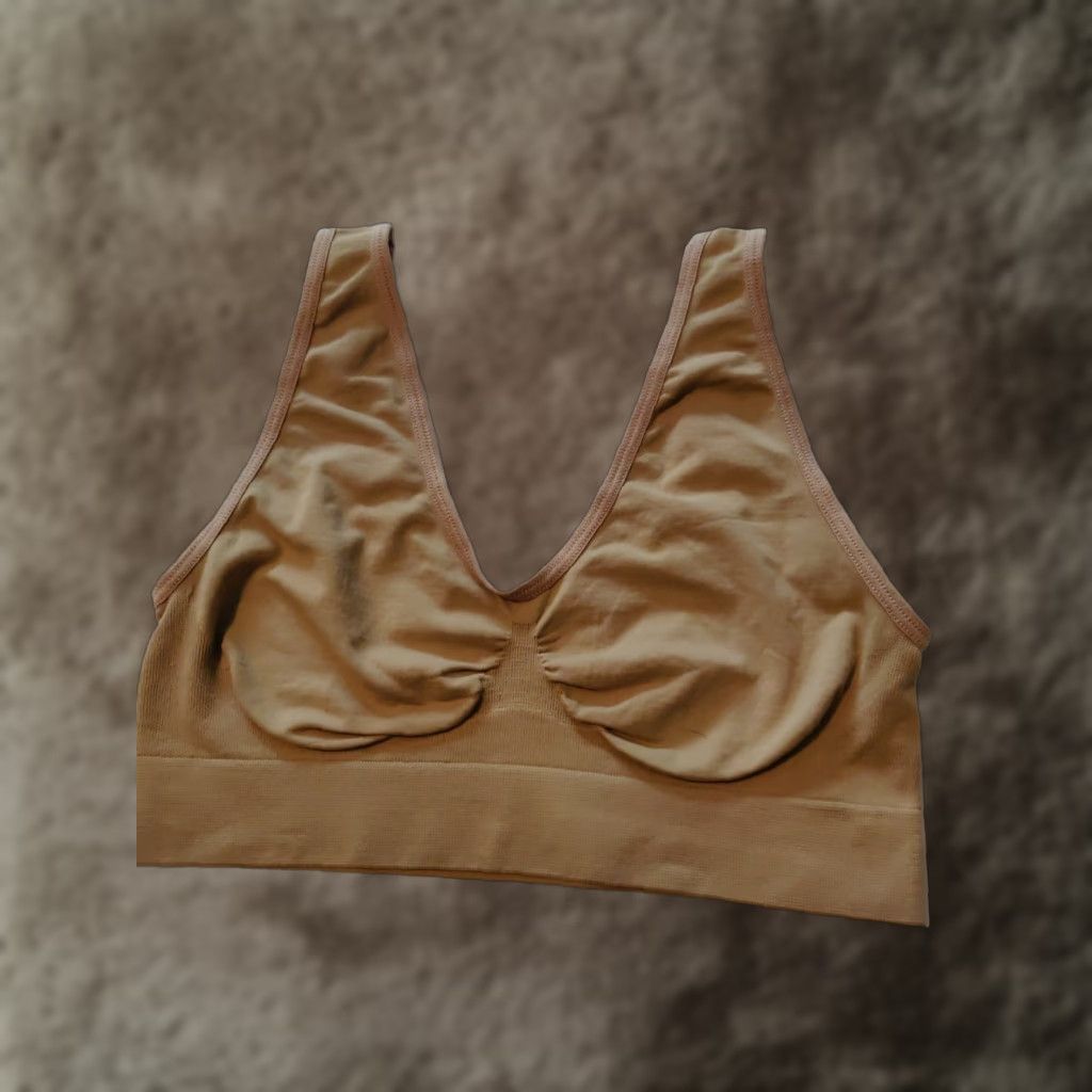 Vintage Brown Stretchy Nylon Spandex Pullover Bra Women's Size L Unbranded Wireless Basic Unlined