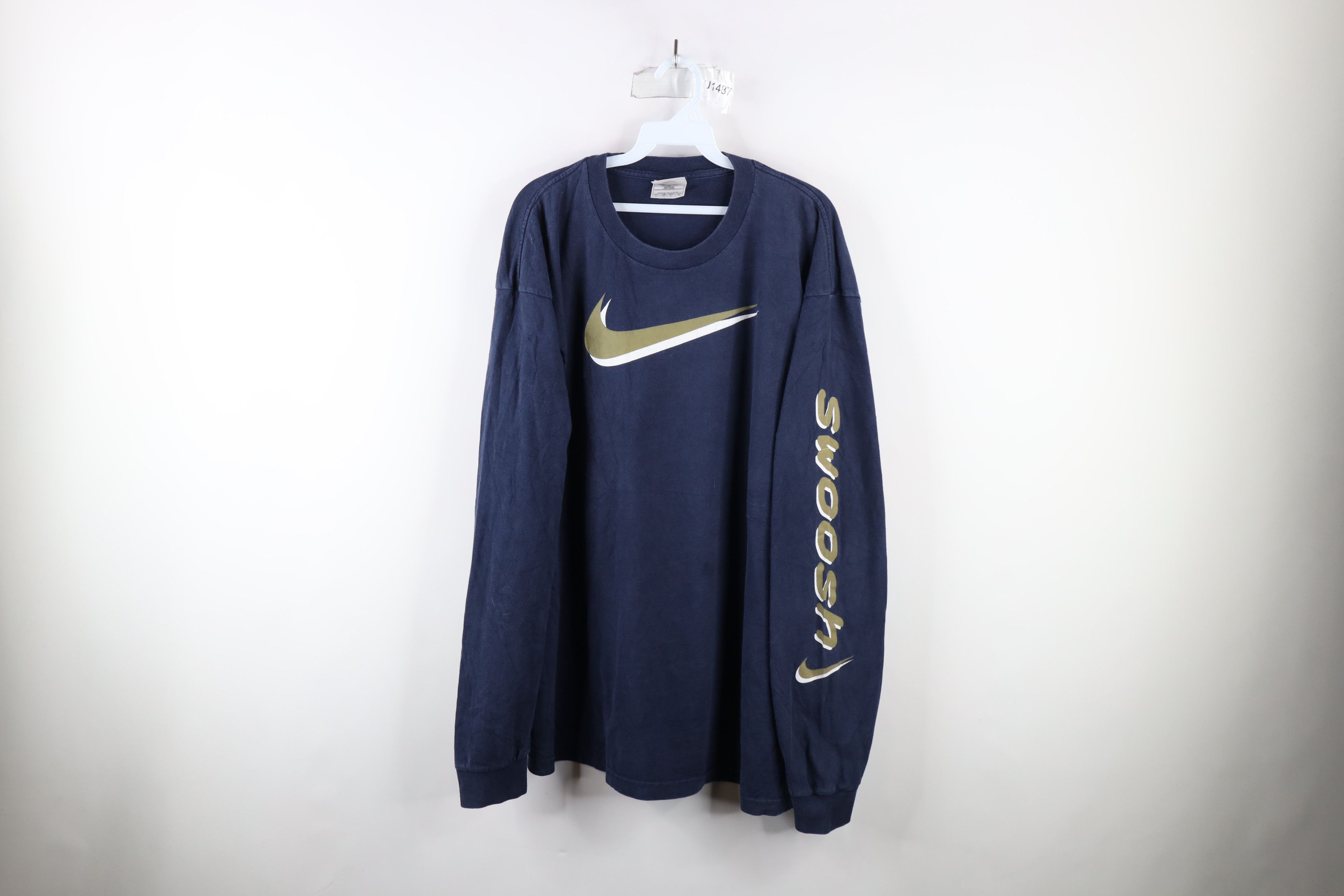 image of 90's Nike Scott Big Swoosh Long Sleeve T-Shirt Usa in Blue, Men's (Size XL)