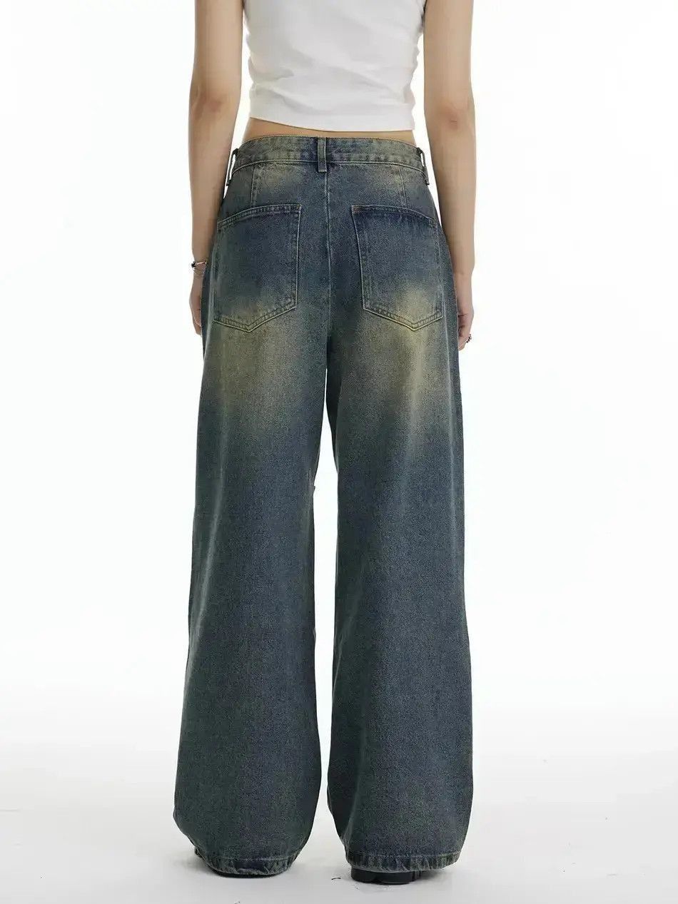 Japanese Brand Spliced washed wide leg distressed jeans Size US 32 / EU 48 - 5 Thumbnail