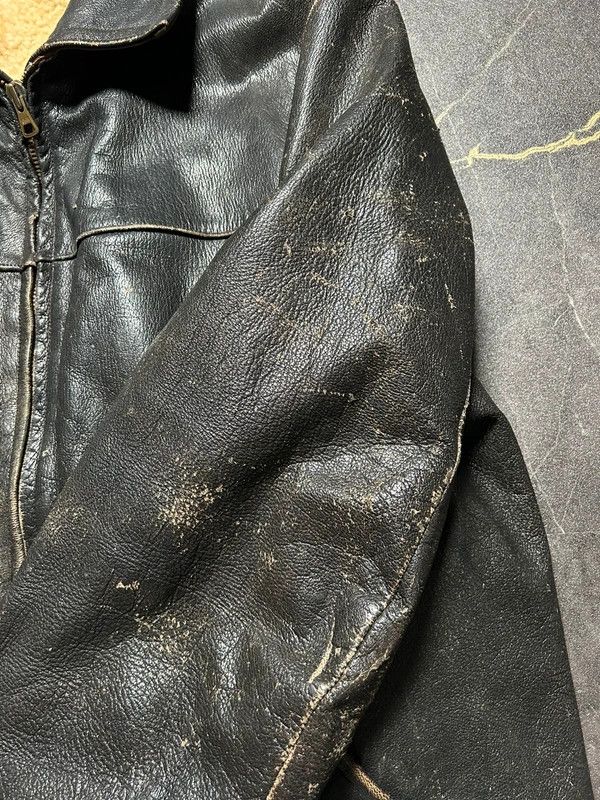 Vintage Distressed Leather Jacket Wool 60s 50s Retro vintage Size US L / EU 52-54 / 3 - 5 Thumbnail