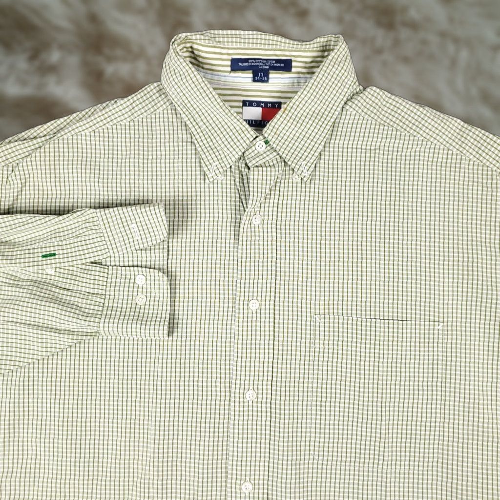 Tommy Hilfiger Tommy Hilfiger Dress Shirt Mens 17 Green Check Button-Down Long Sleeve 100% Cotton Vintage? No (Regular) - Classic Casual Workwear Mens Shirt Size 46R - 1 Thumbnail