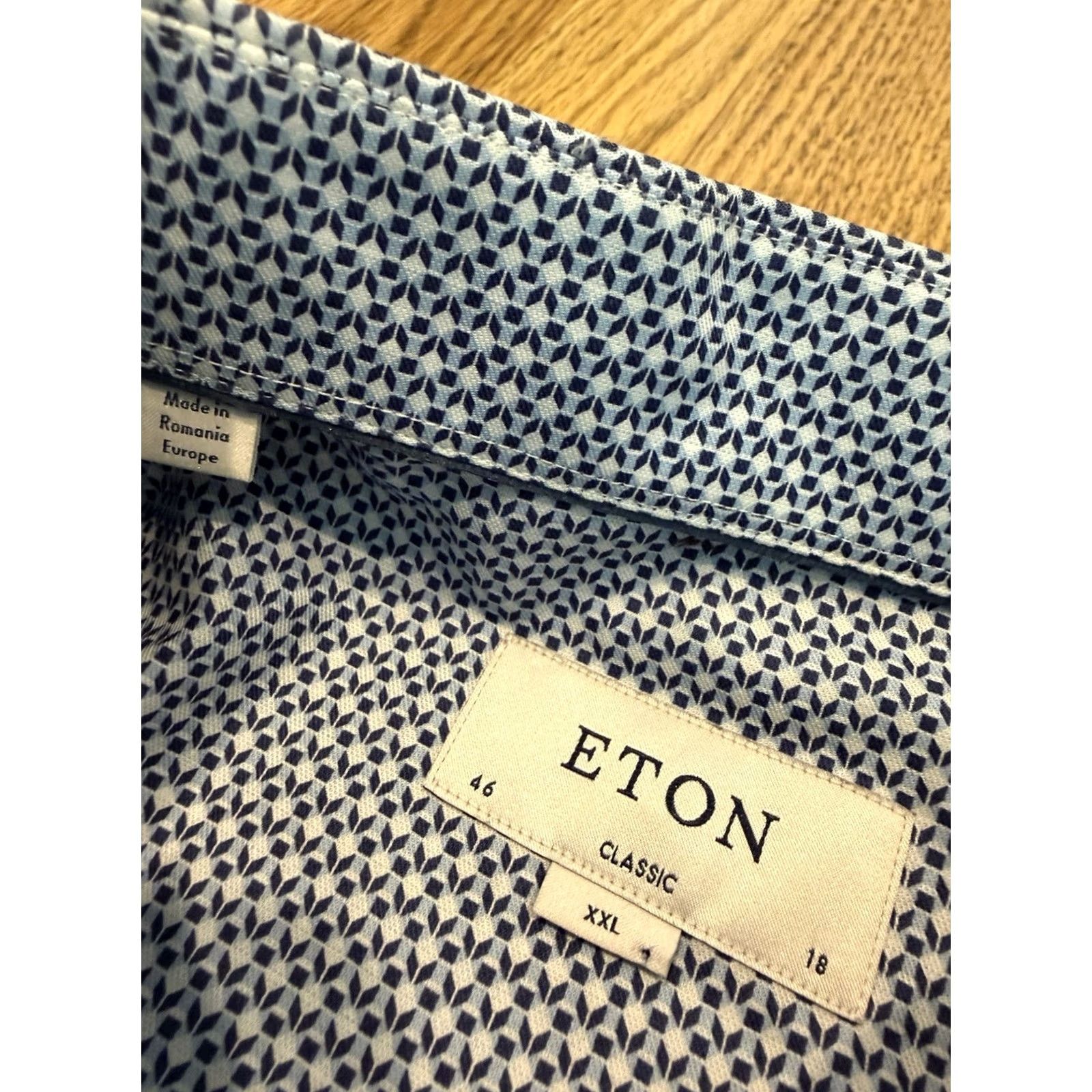 Eton Eton Dress Shirt Men Blue Twill Long Sleeve 18 Geometric Button Up Shirt - Regular, 100% Cotton, Spread Collar Size US XXL / EU 58 / 5 - 4 Thumbnail
