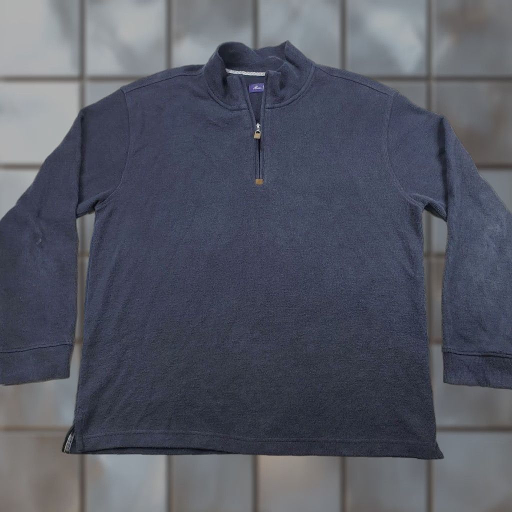 Vintage Alan Flusser Sweater 1/4 Zip Mock Neck Men's L Navy Blue Stretch Size US L / EU 52-54 / 3 - 1 Thumbnail
