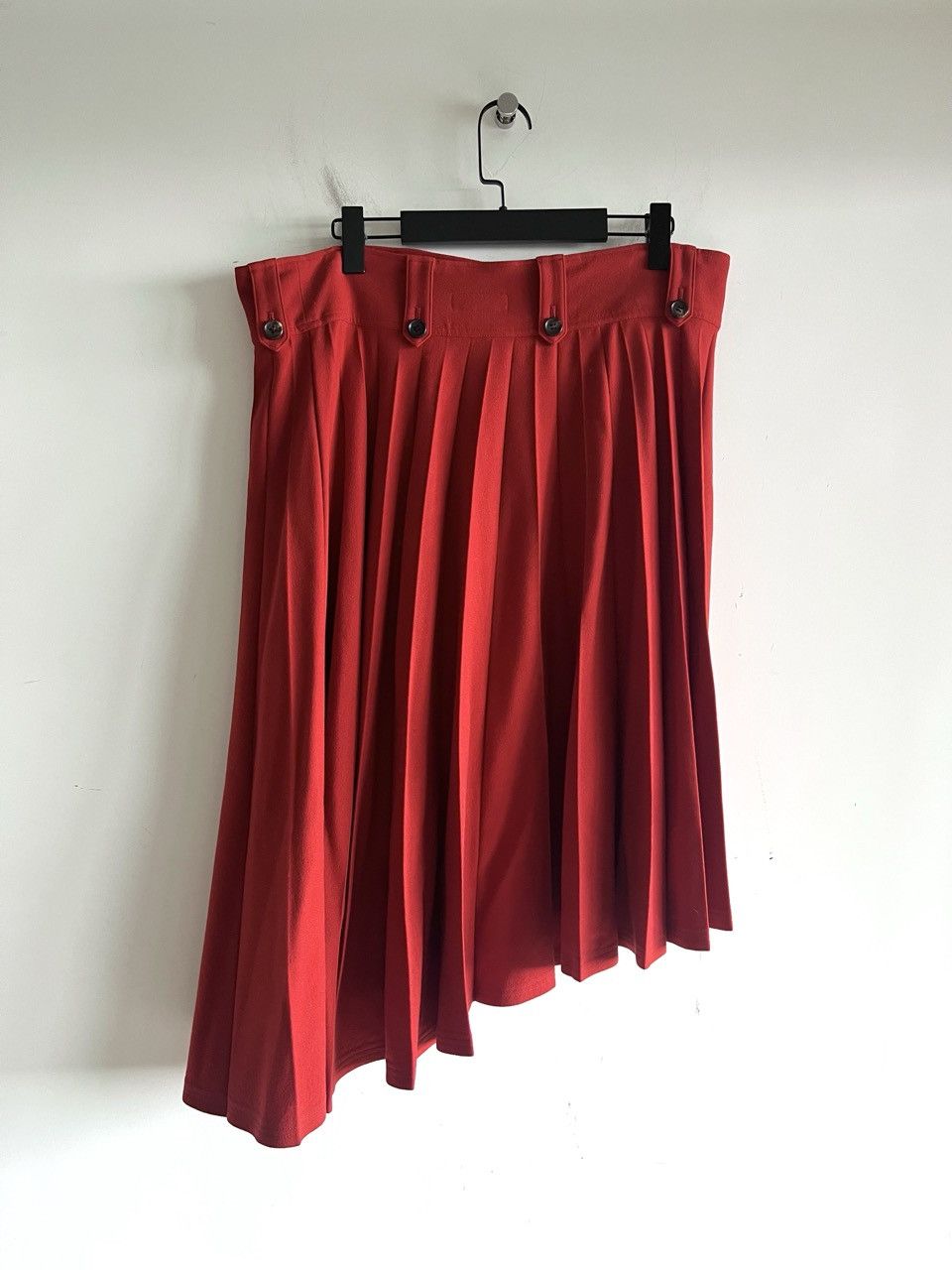 Yohji Yamamoto Yohji Yamamoto Y's - Red Wool Asymmetric Pleated Skirt Size 37" - 2 Thumbnail