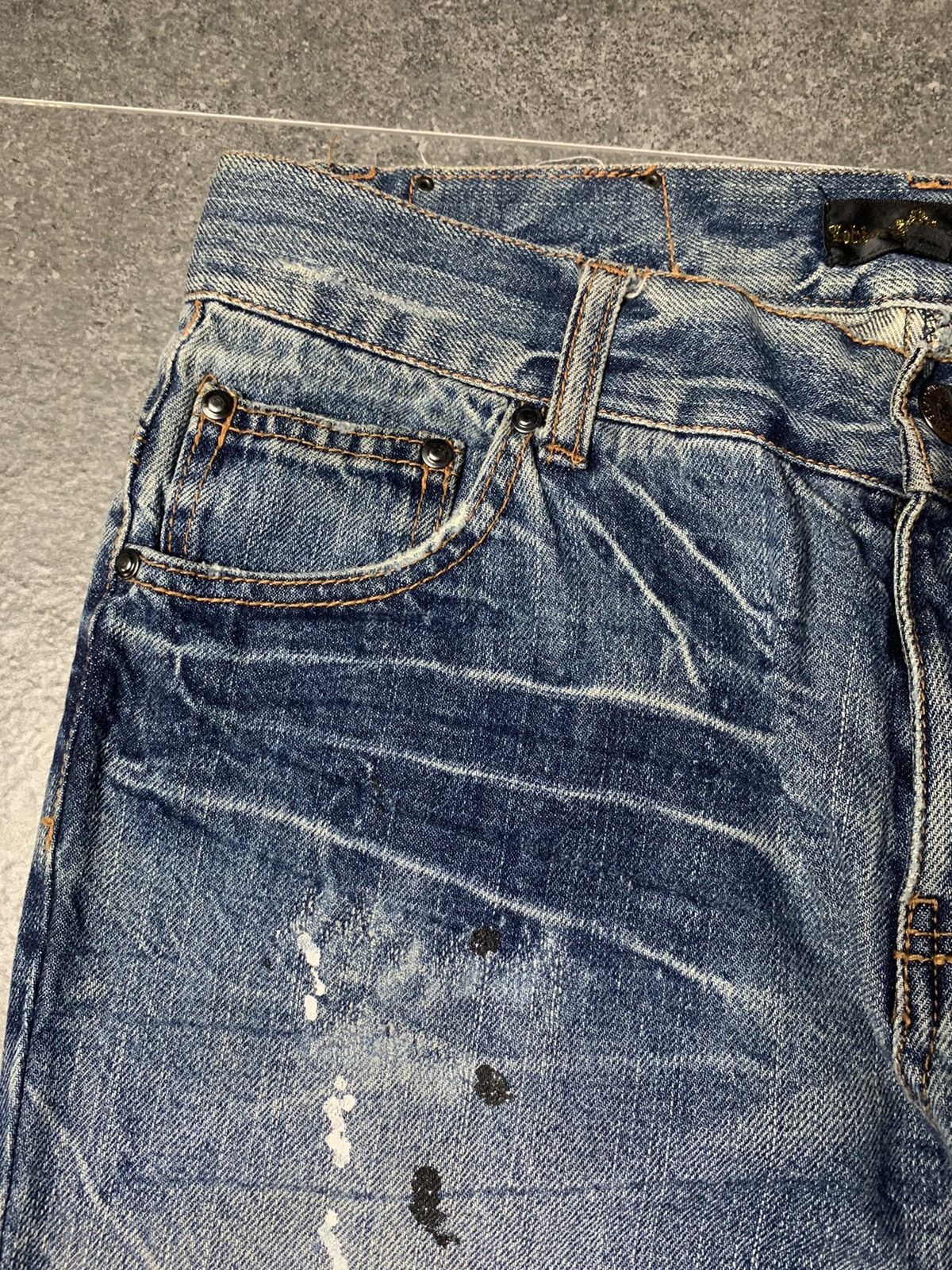 Japanese Brand 2000s Lowbox Honeycomb Splatted Bootcut Jeans Size US 29 - 6 Thumbnail