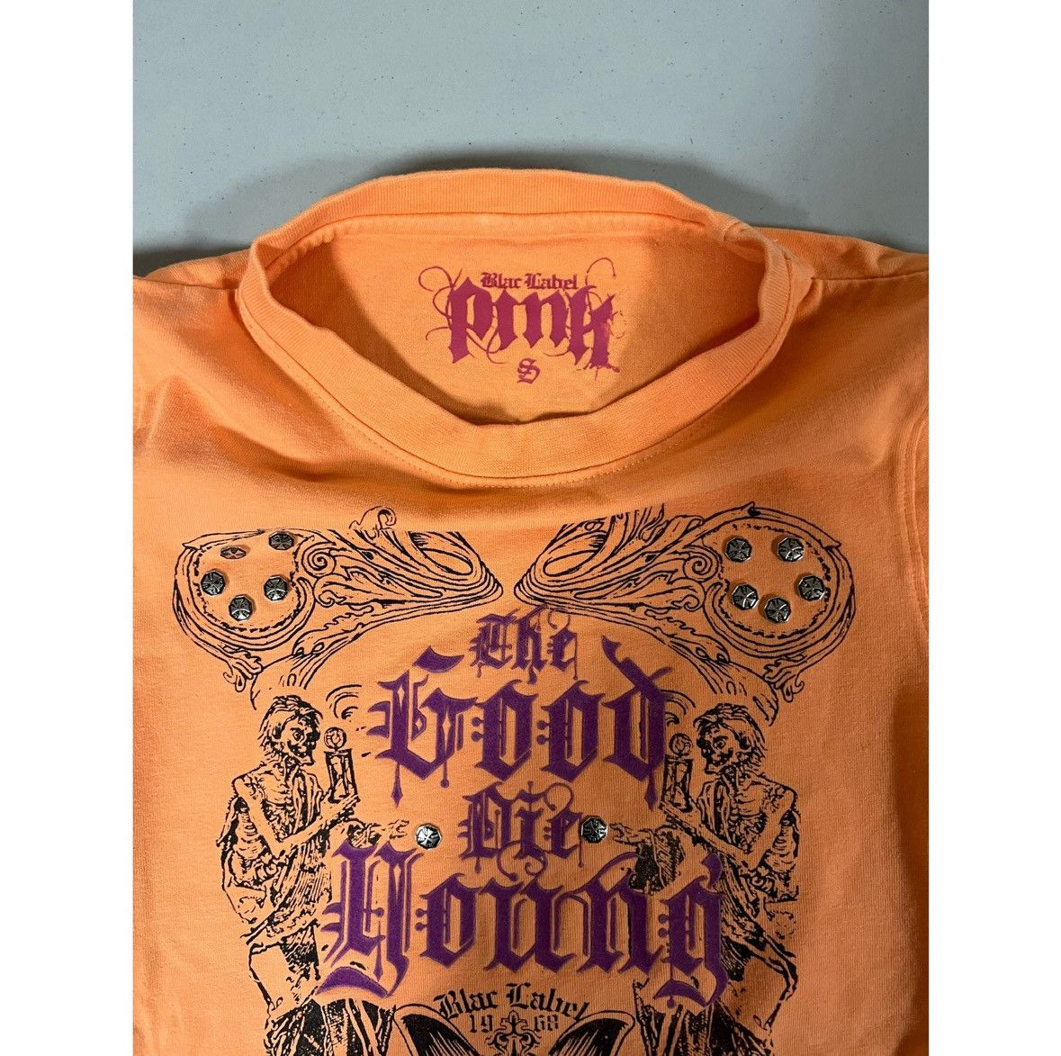 Black Label Orange Biker Y2K Tattoo Graphic Tee T-Shirt Top Size S 🧡✨ Size S / US 4 / IT 40 - 3 Thumbnail